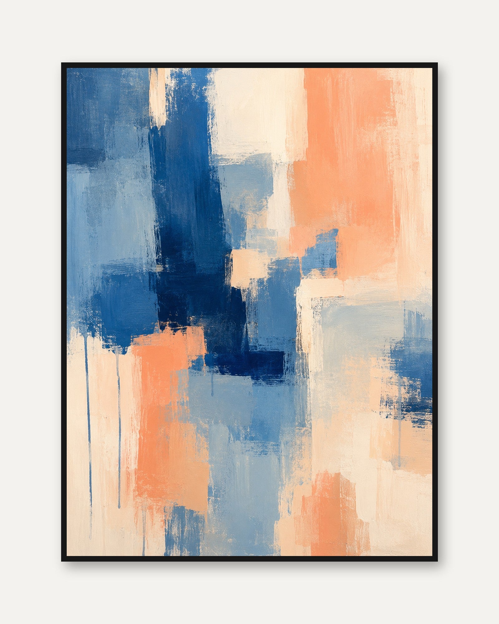 Blue and Orange Abstract Art – Modern Wall Decor - framed