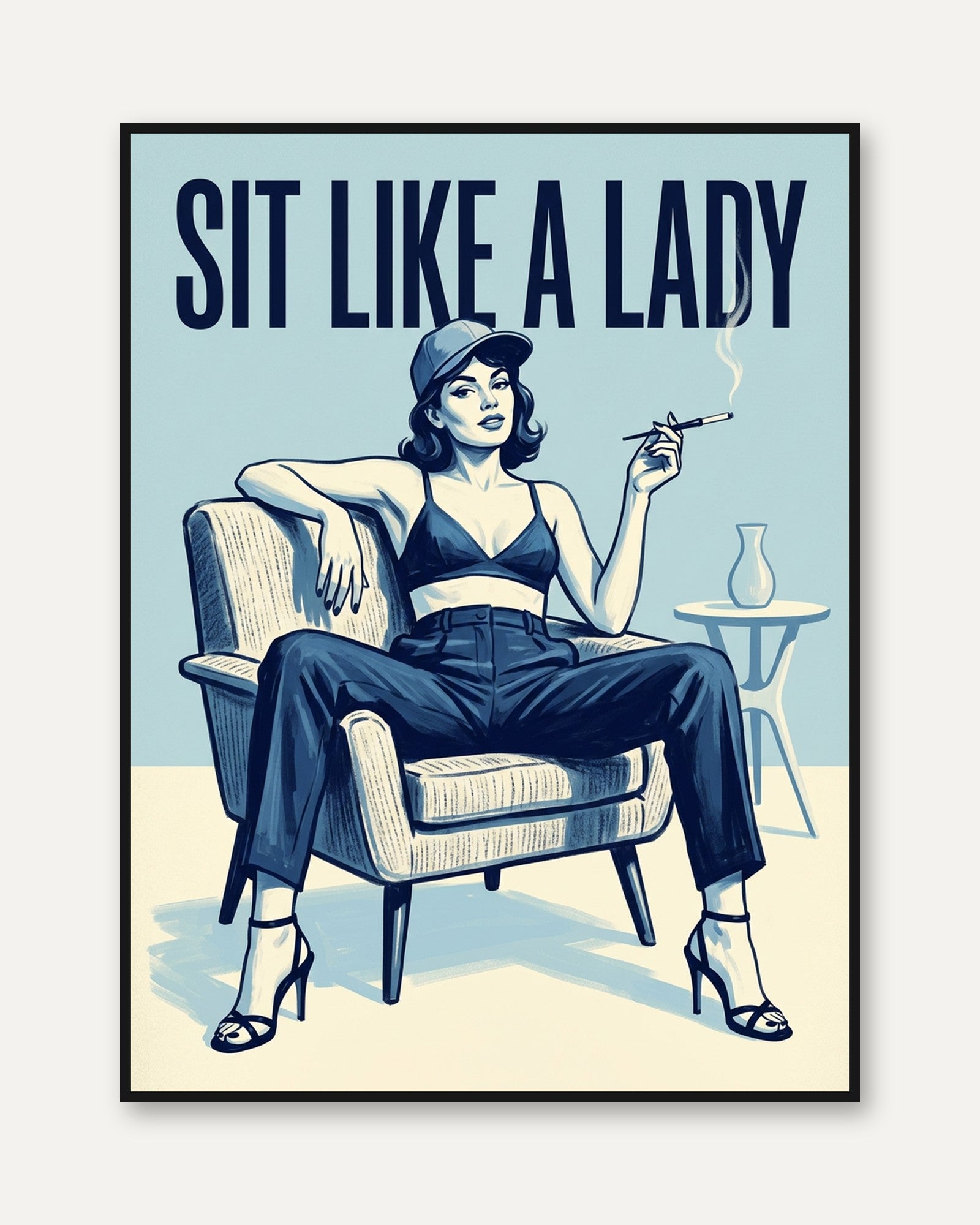 Sit Like a Lady Poster: Vintage Feminist Art - framed