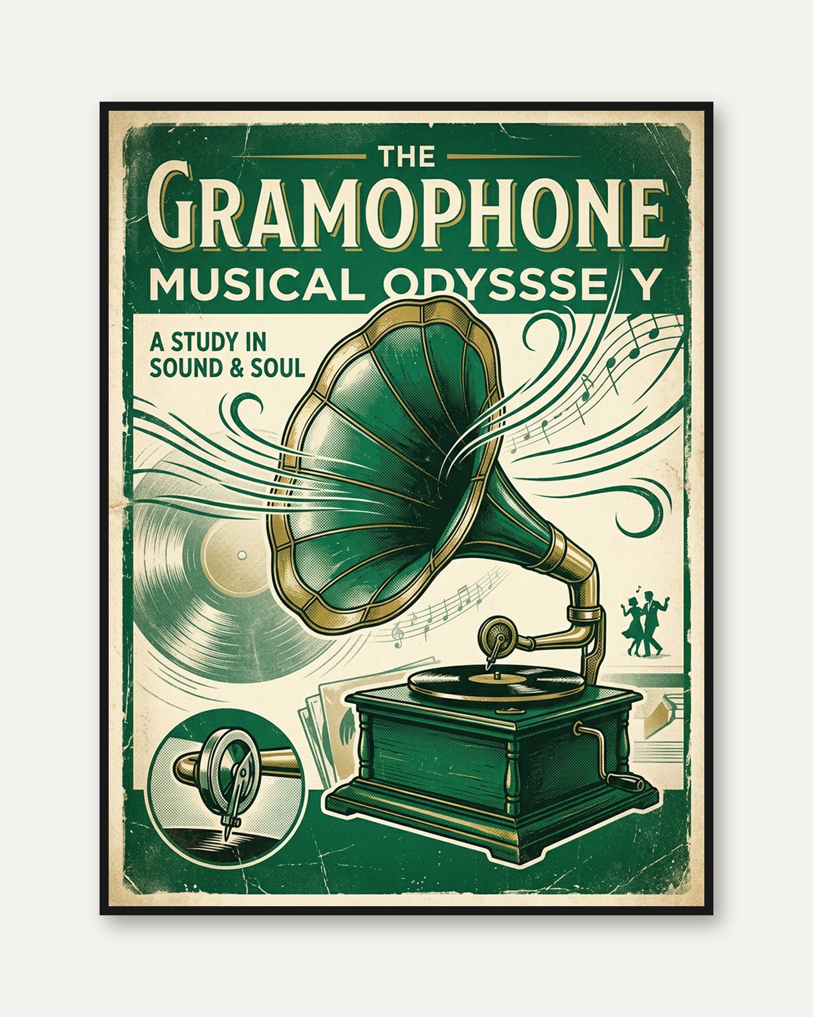 Vintage Gramophone Poster: Art Deco Music Wall Art - framed