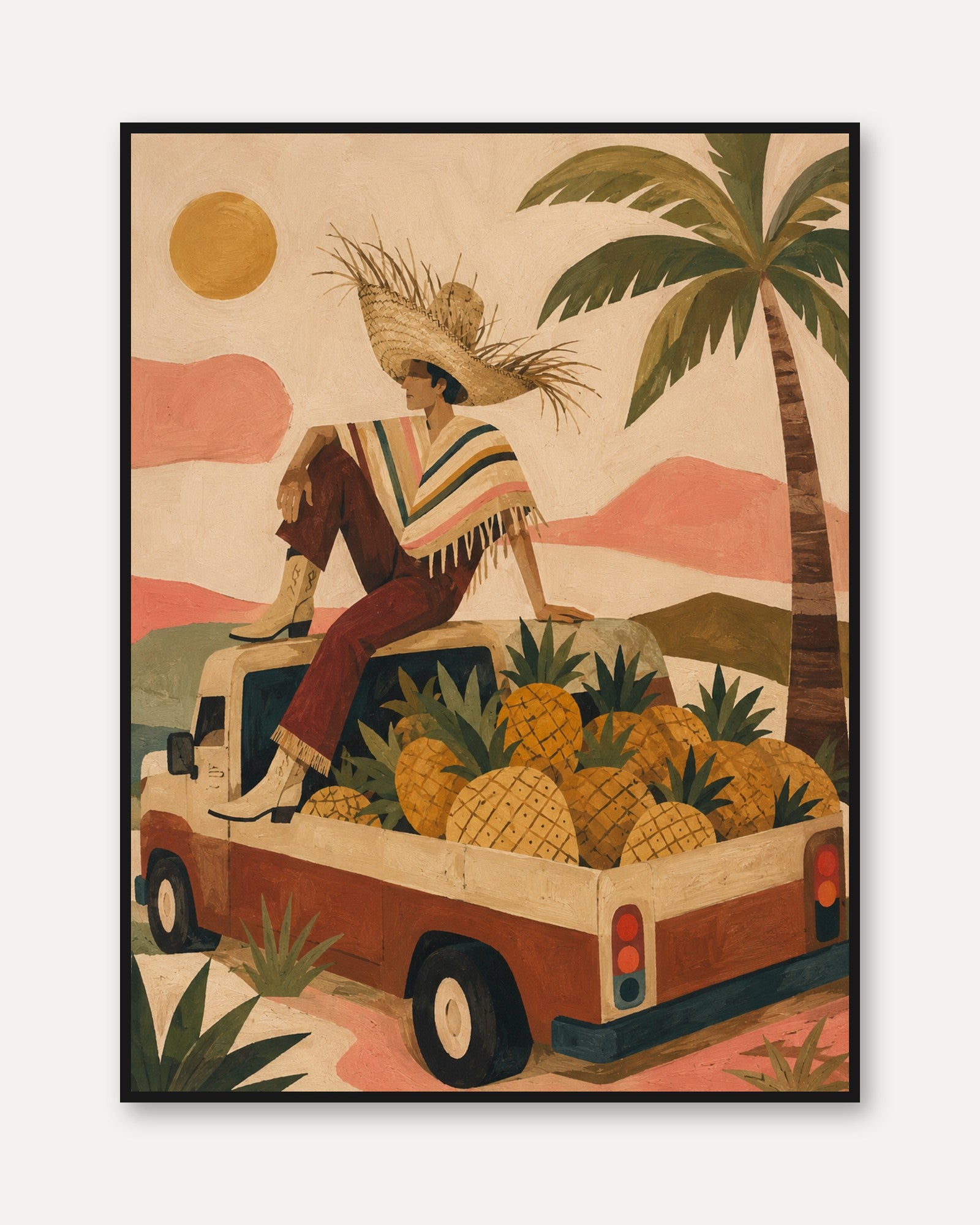Tropical Vintage Poster – Palm Tree Wall Art - framed