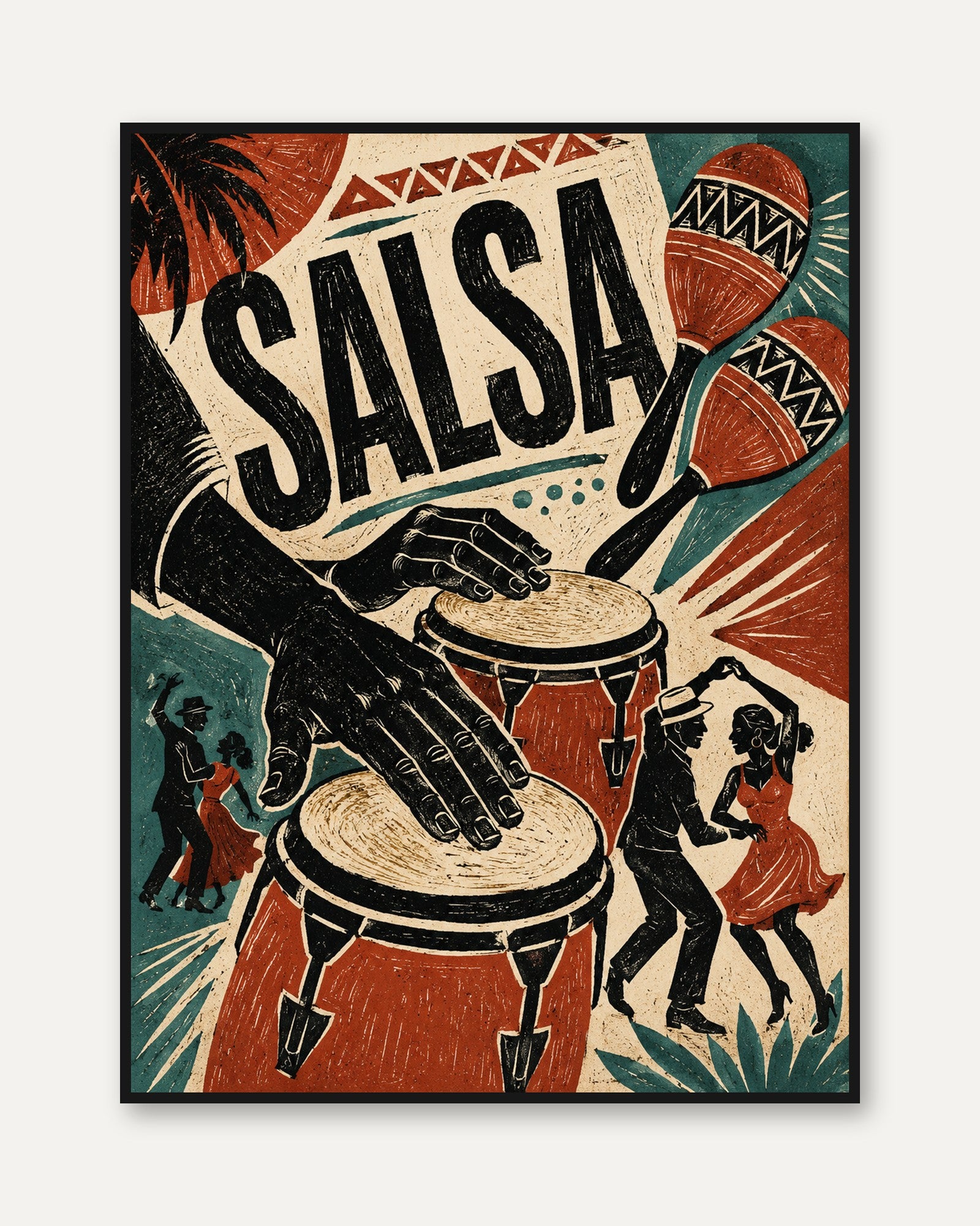 Salsa Dance Poster – Retro Music Wall Art - framed