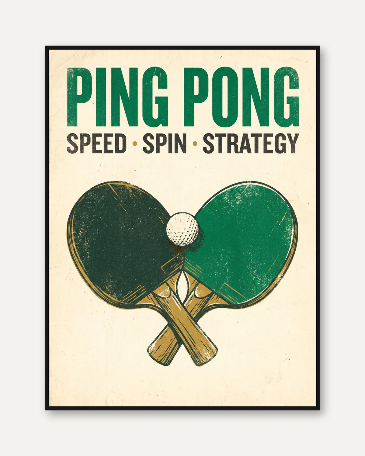 Ping Pong Vintage Poster: Retro Green Sports Wall Art - framed