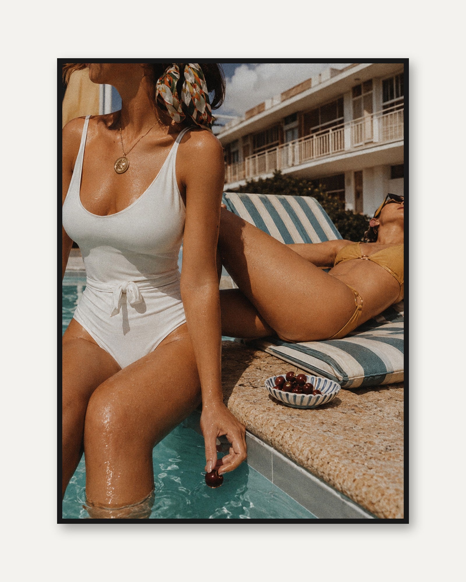Poolside Luxury Fashion Photography: Retro Summer Glamour Print - framed