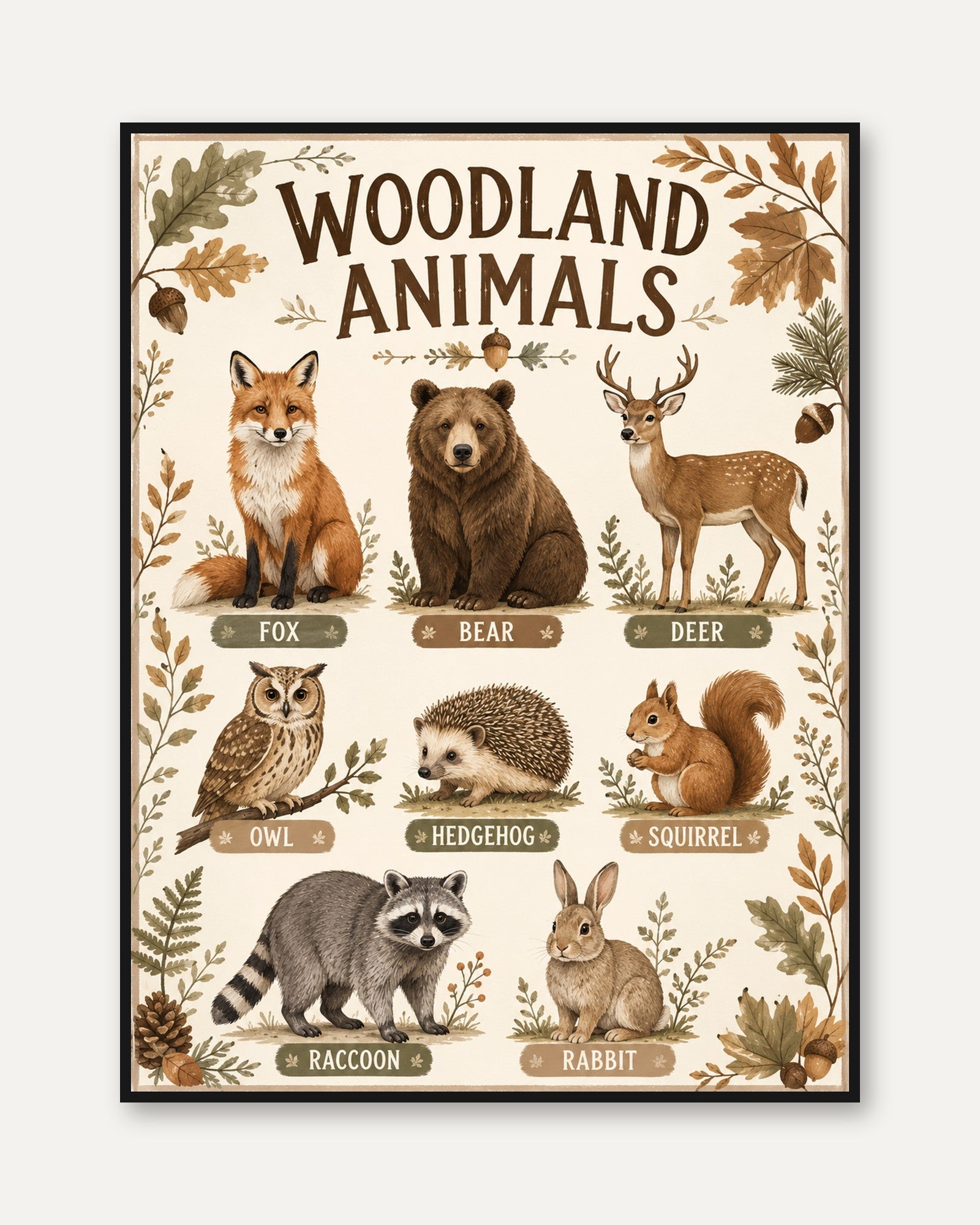 Woodland Animals Poster - framed