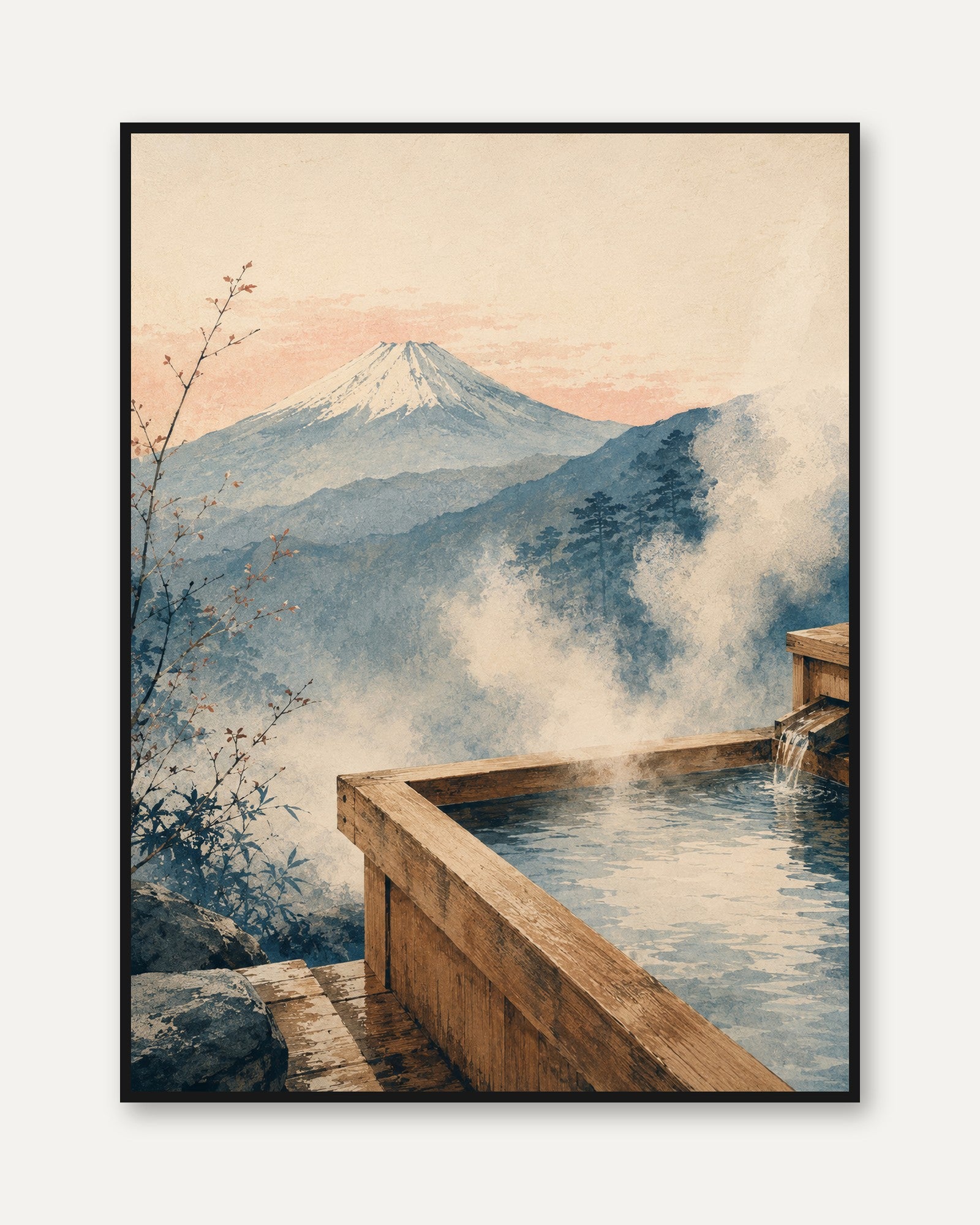 Japanese Hot Spring Print – Mount Fuji Wall Art - framed