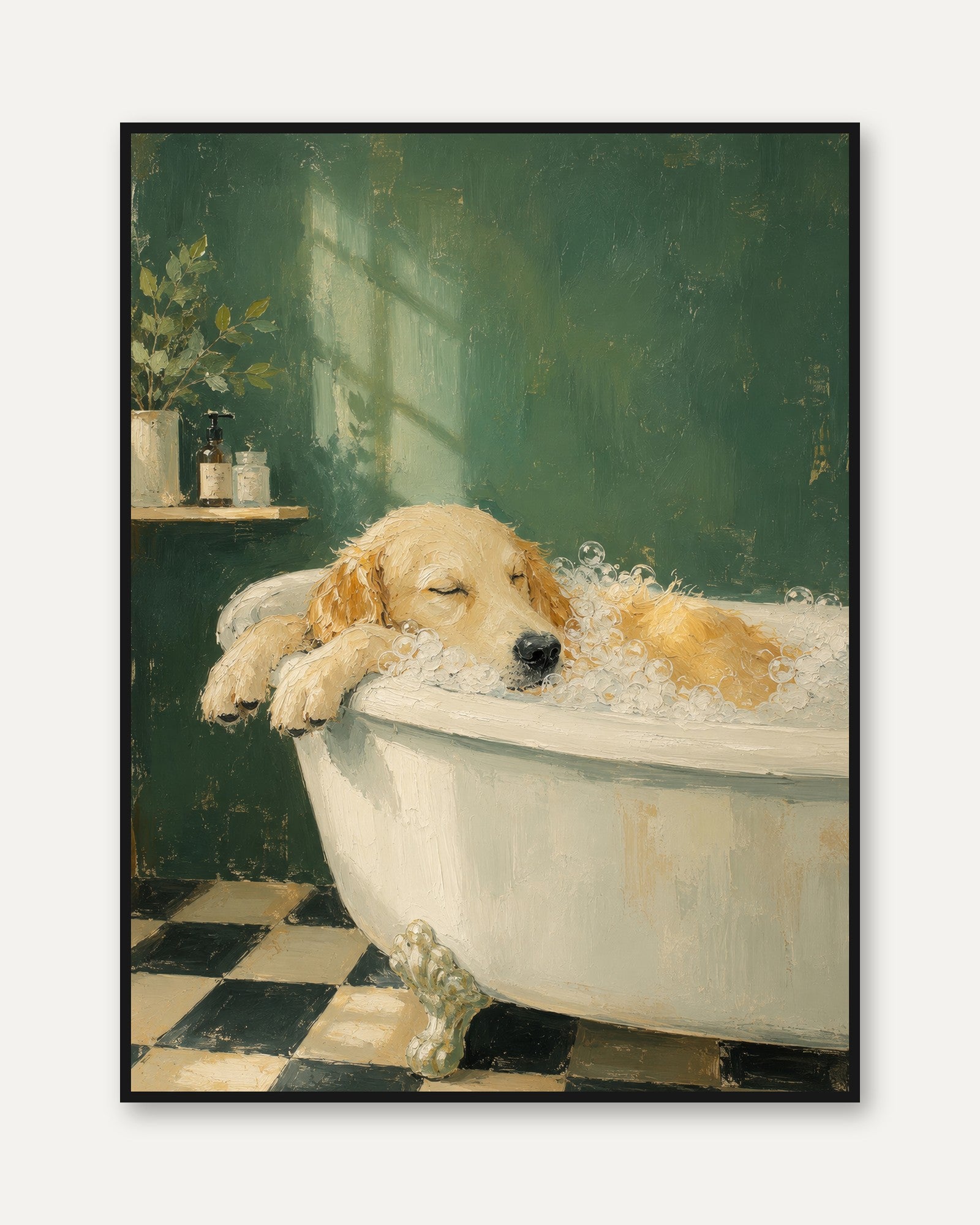Golden Retriever Bath Print - framed