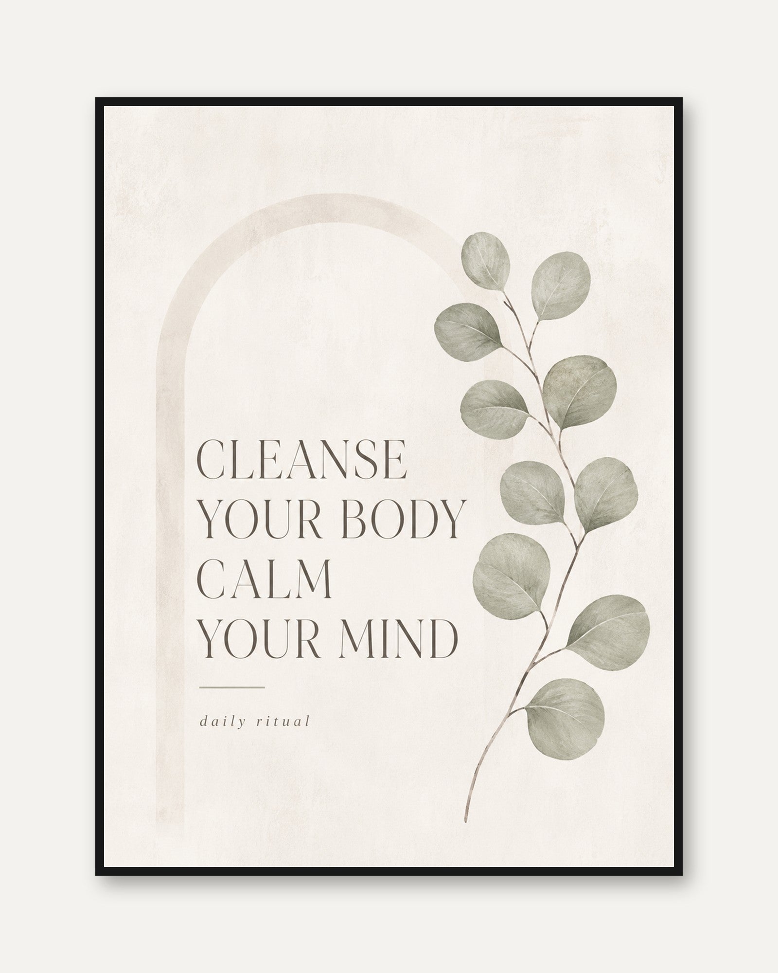 Eucalyptus Mindfulness Quote Print: Neutral Spa Wall Art - framed