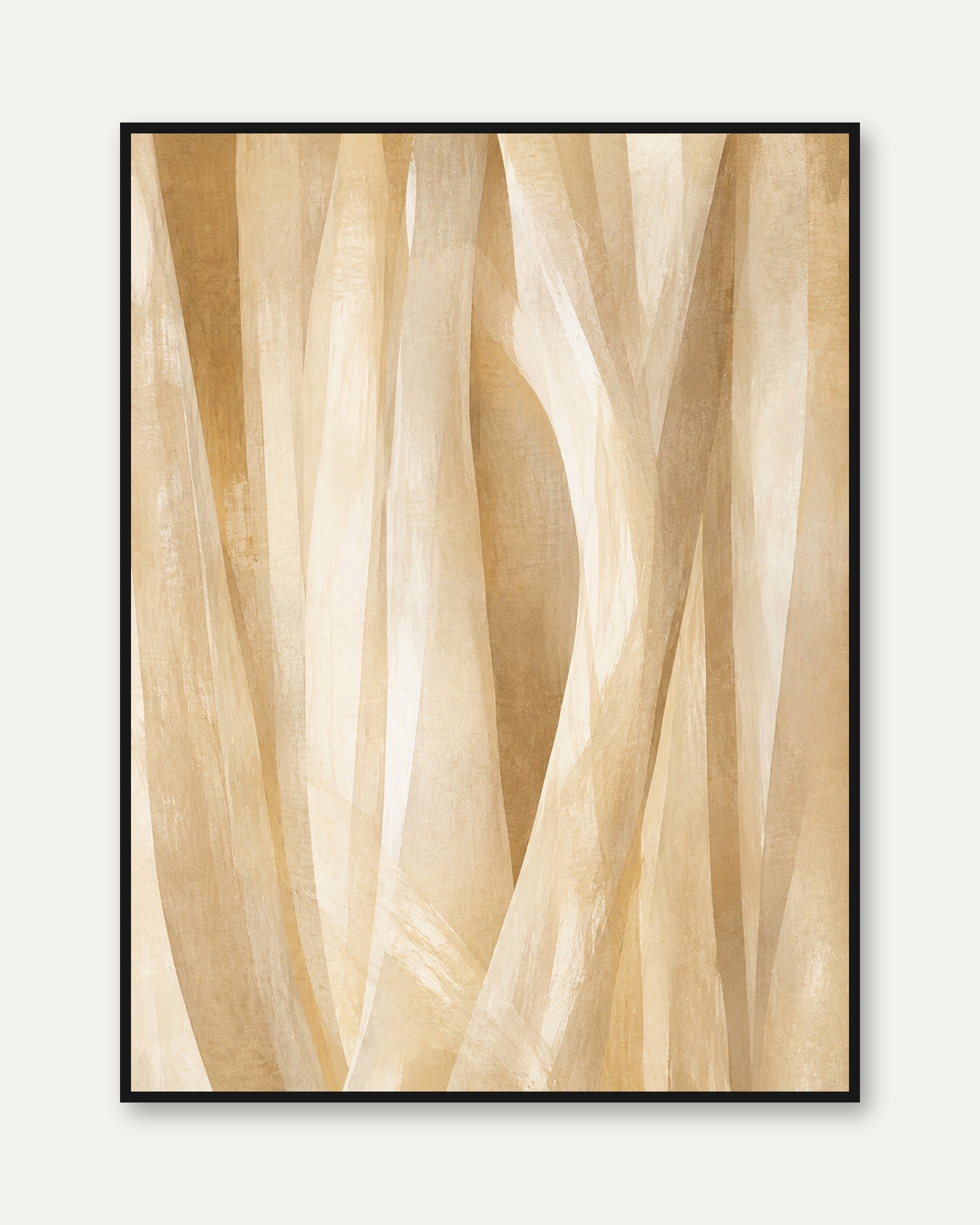 Abstract Beige Waves Wall Art: Minimalist Brushstroke Design - framed