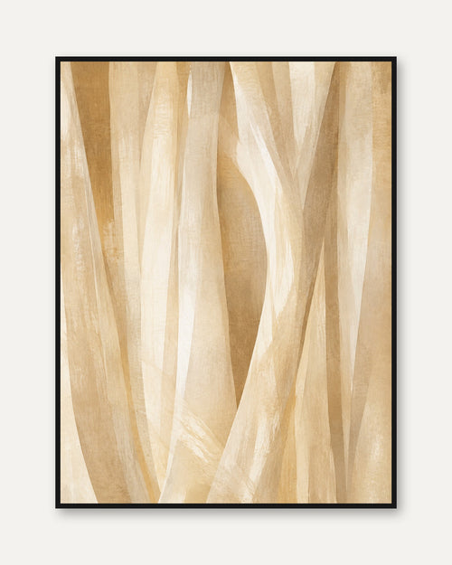 Abstract Beige Waves Wall Art: Minimalist Brushstroke Design - framed