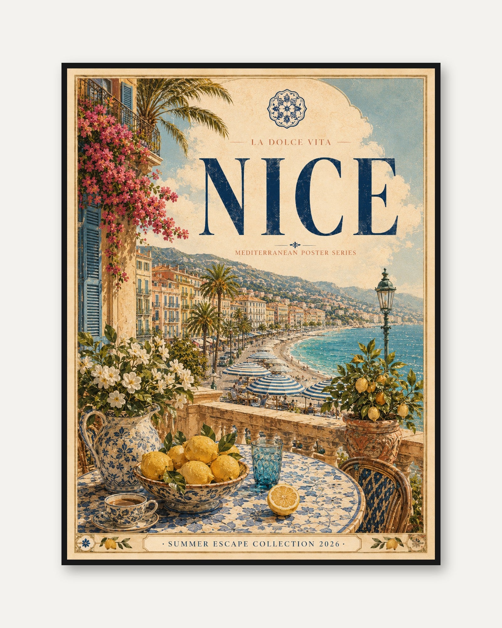 Nice France Travel Poster — Vintage Mediterranean Coastal Print - framed