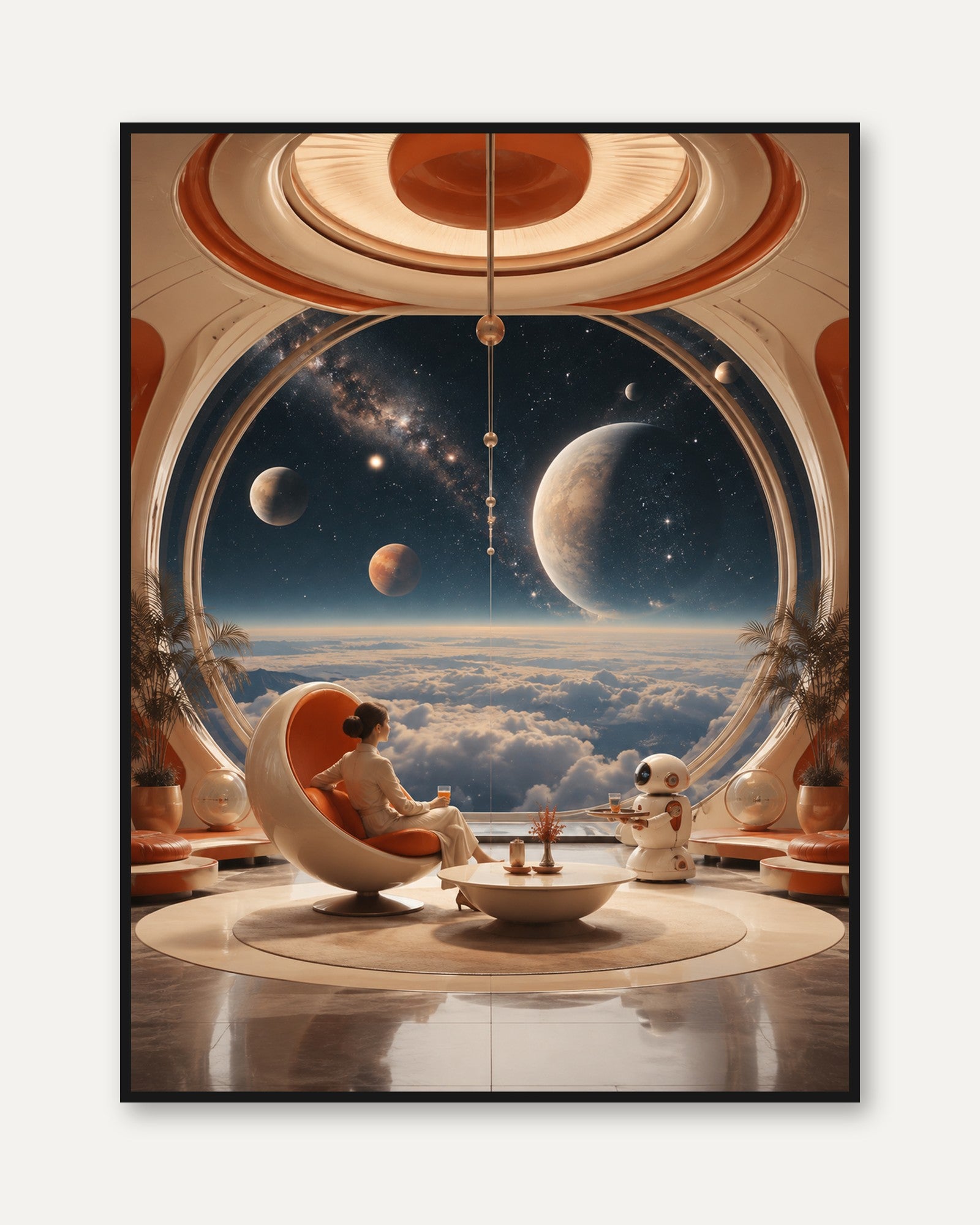 Cosmic Observatory Wall Art: Retro Futurism Space Interior - framed