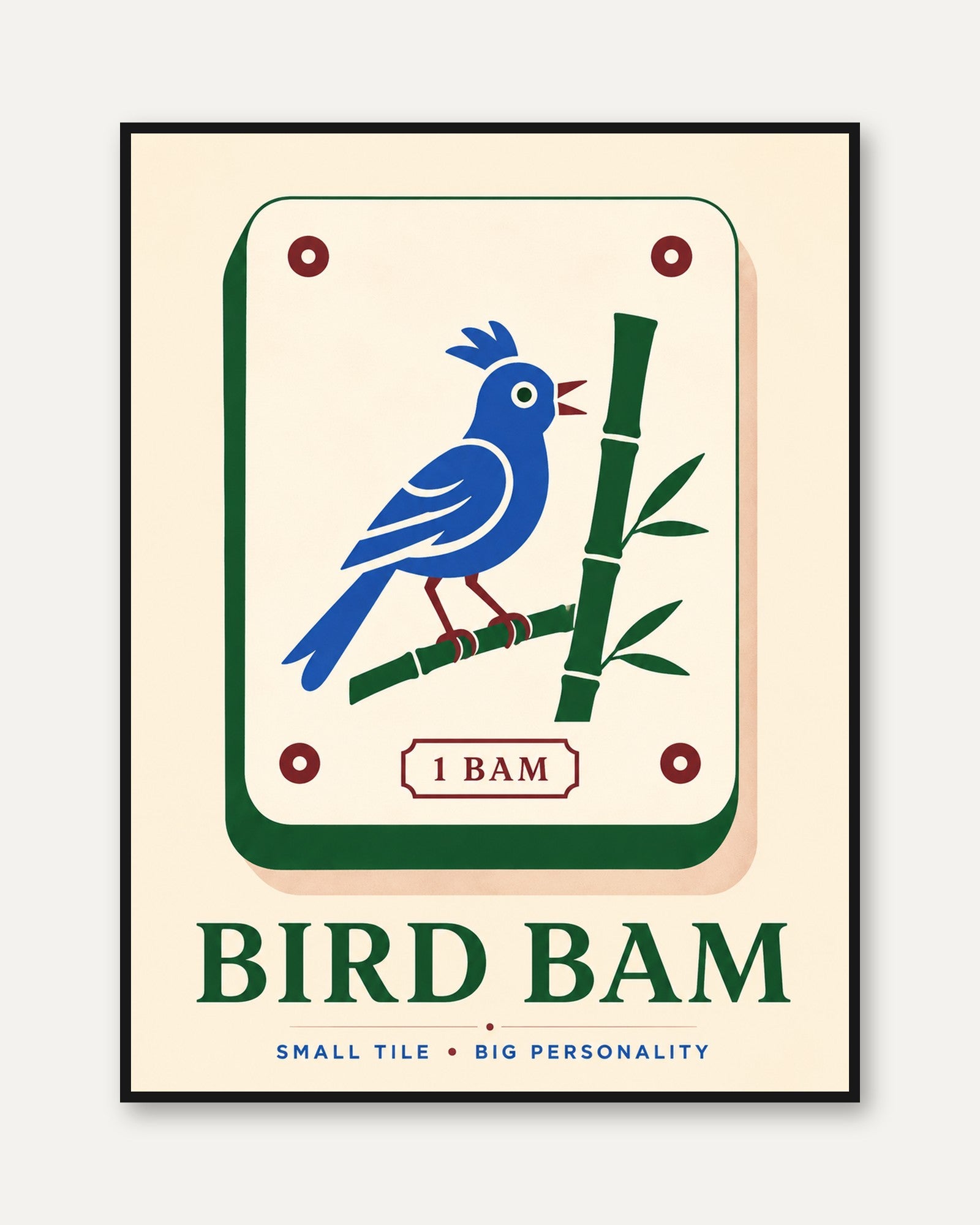 Mahjong Tile Wall Art – Bird Bam Game Room Print - framed