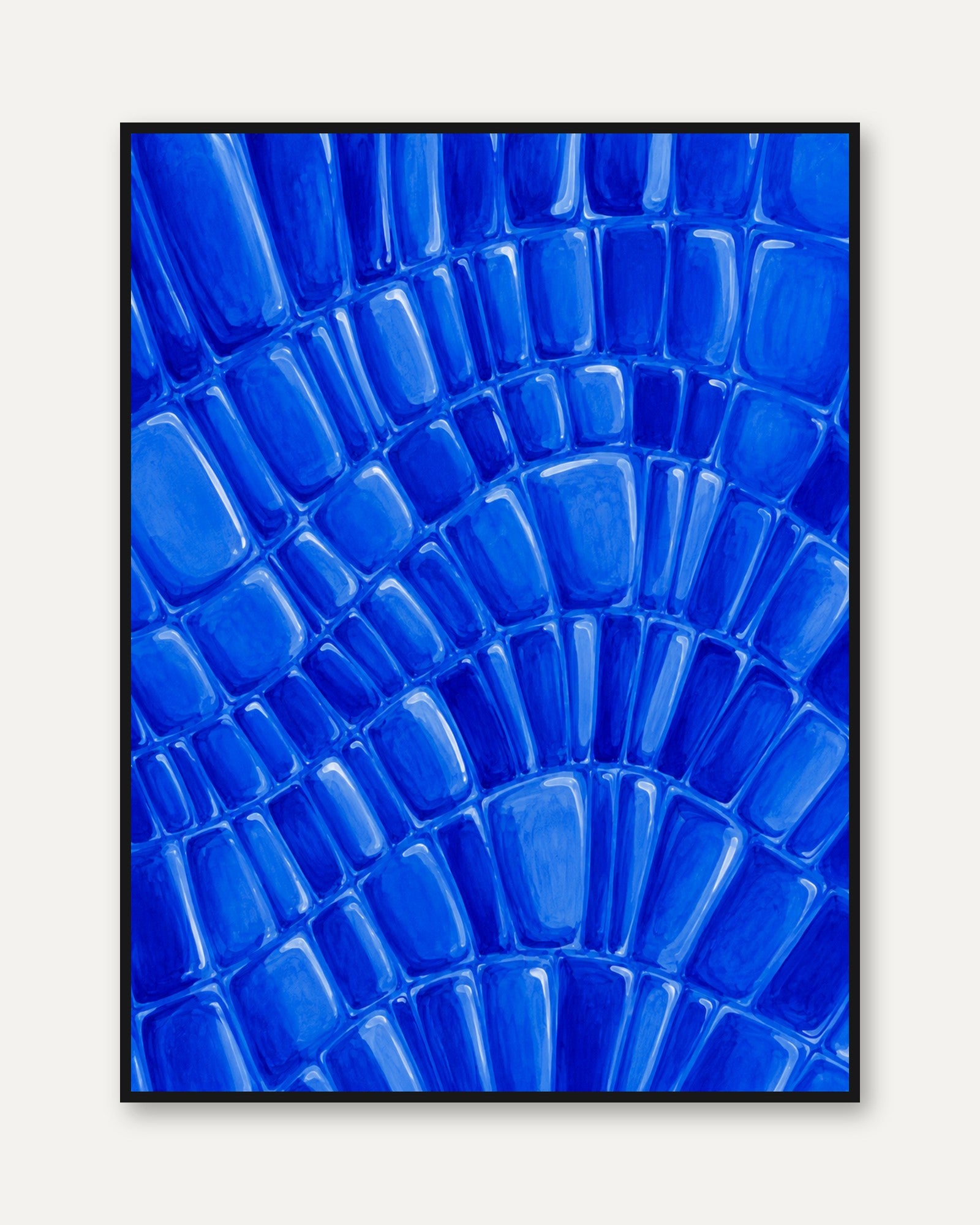 Blue Glass Mosaic Art Print: Abstract Radial Pattern - framed