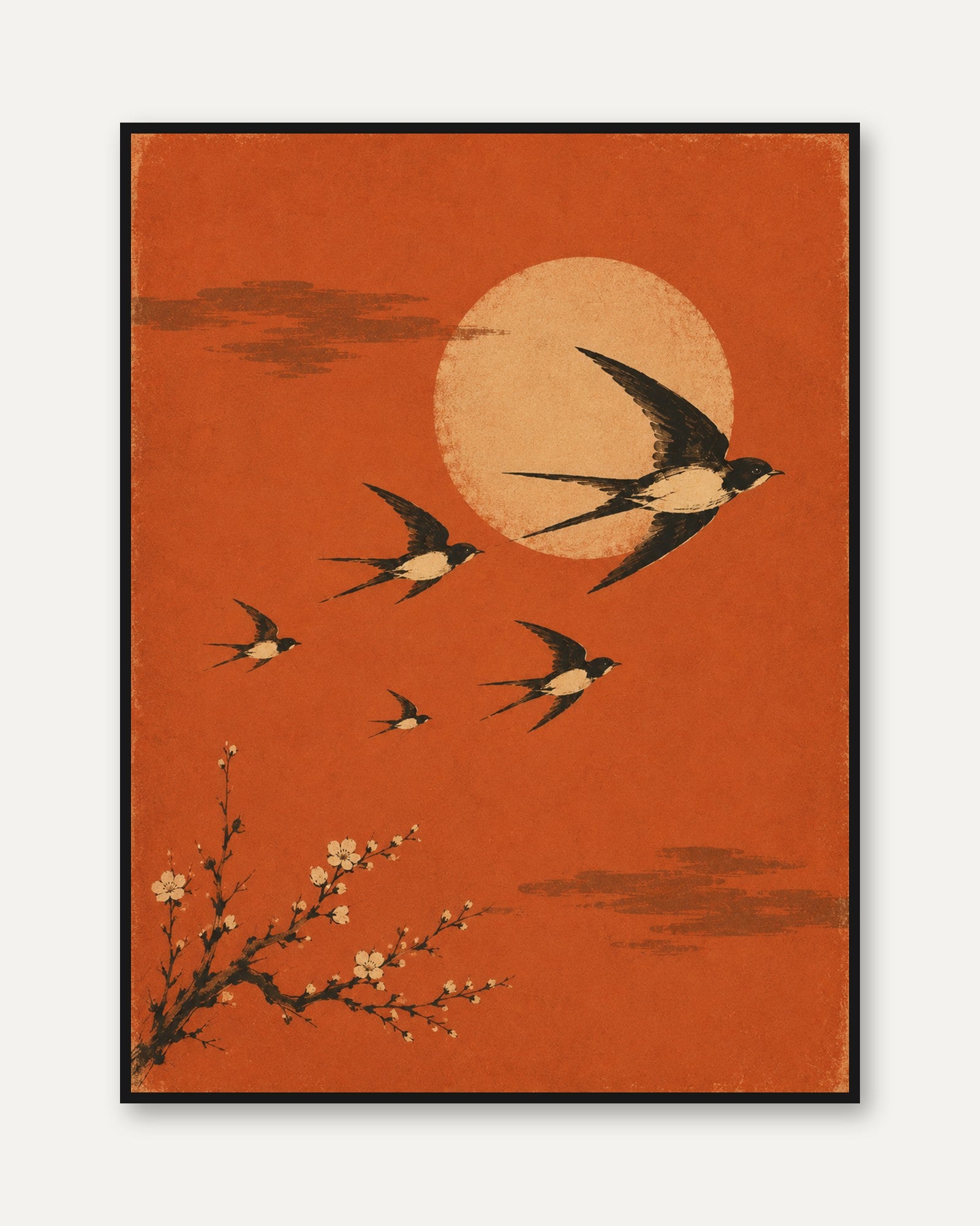 Japanese Swallows Art Print - framed