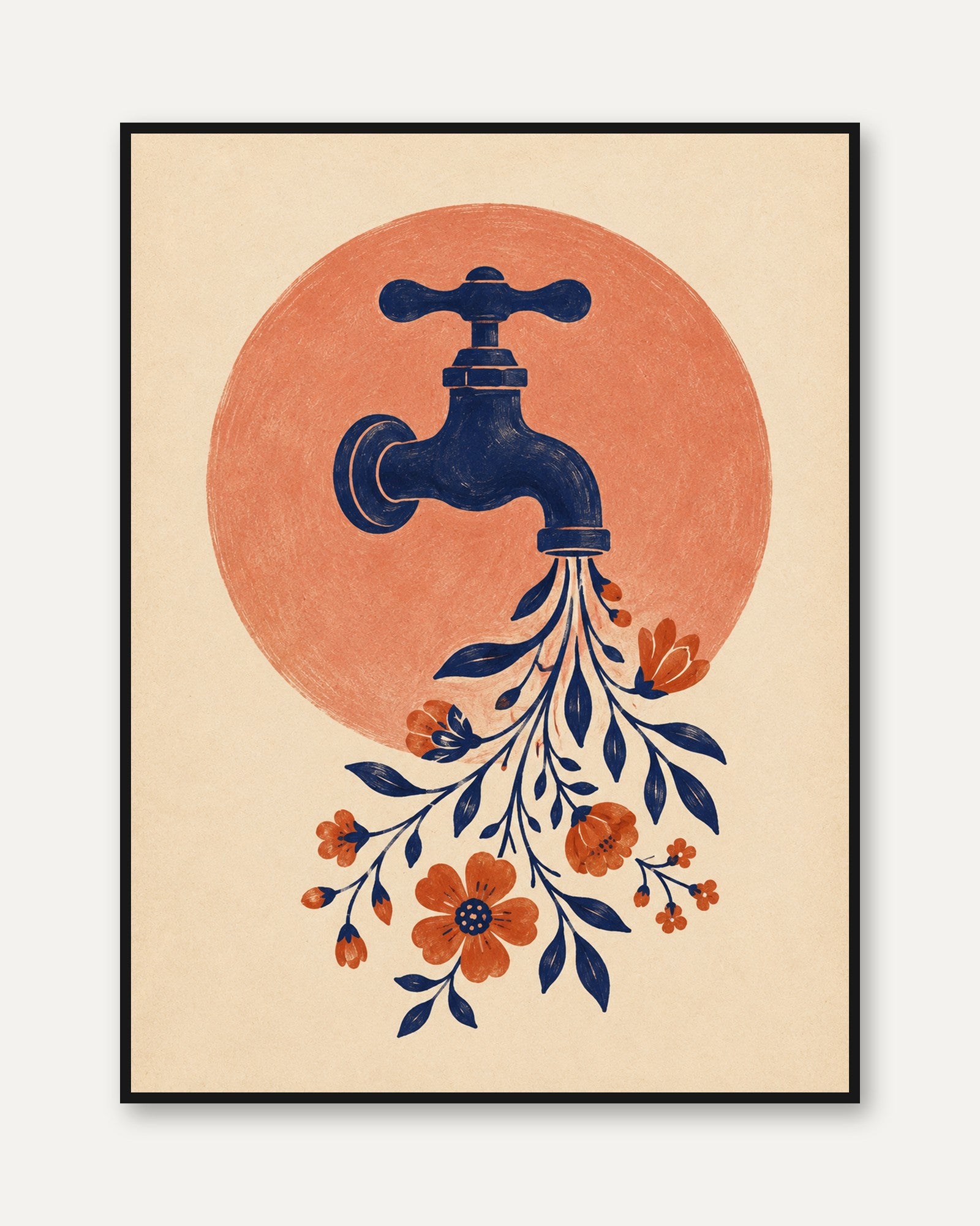 Bathroom Wall Art – Floral Faucet Print - framed