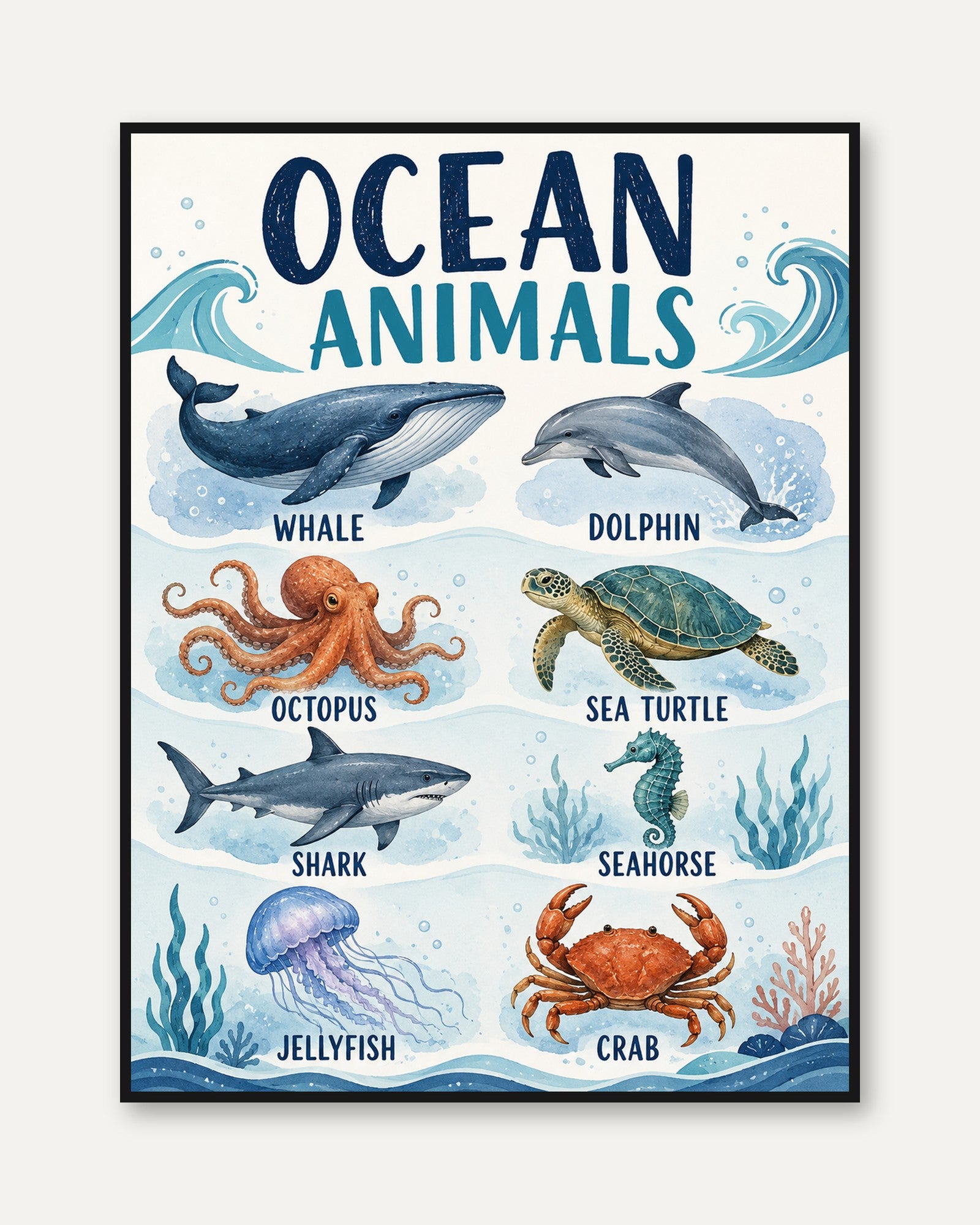 Ocean Animals Poster - framed