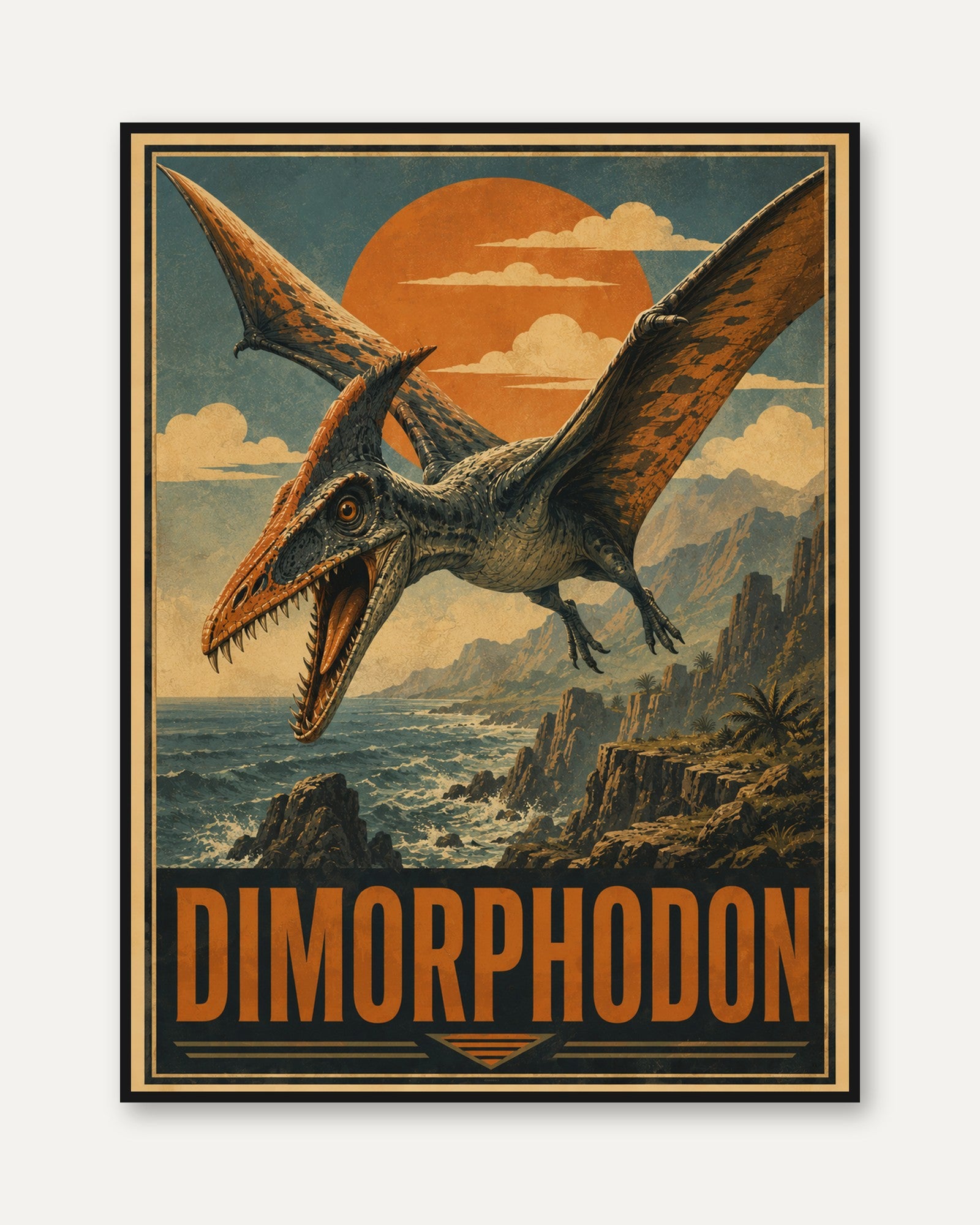 Dimorphodon Pterosaur Art Print: Vintage Dinosaur Poster Design - framed