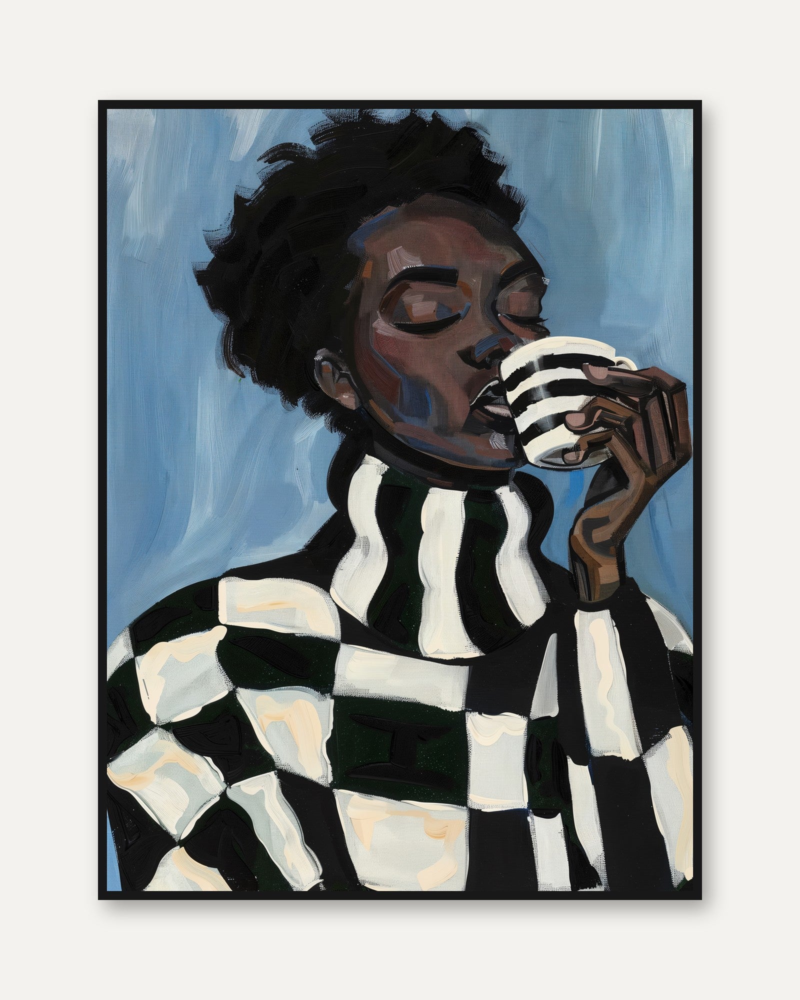 Black Woman Portrait Print: Cozy Striped Sweater (Bedroom or Kitchen D - framed