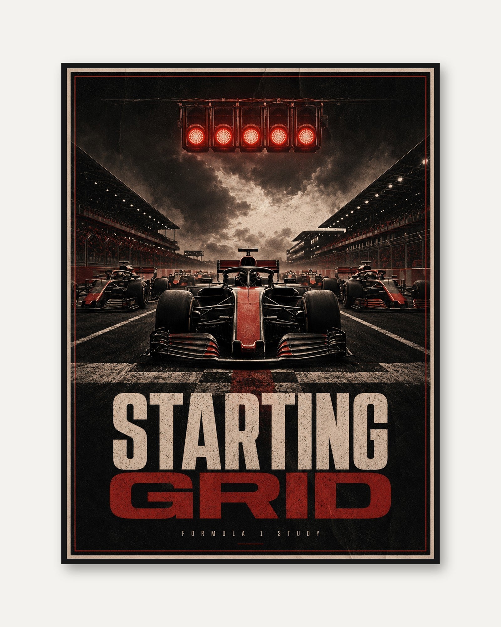 Starting Grid Formula 1 Poster: Vintage Racing Red and Black - framed