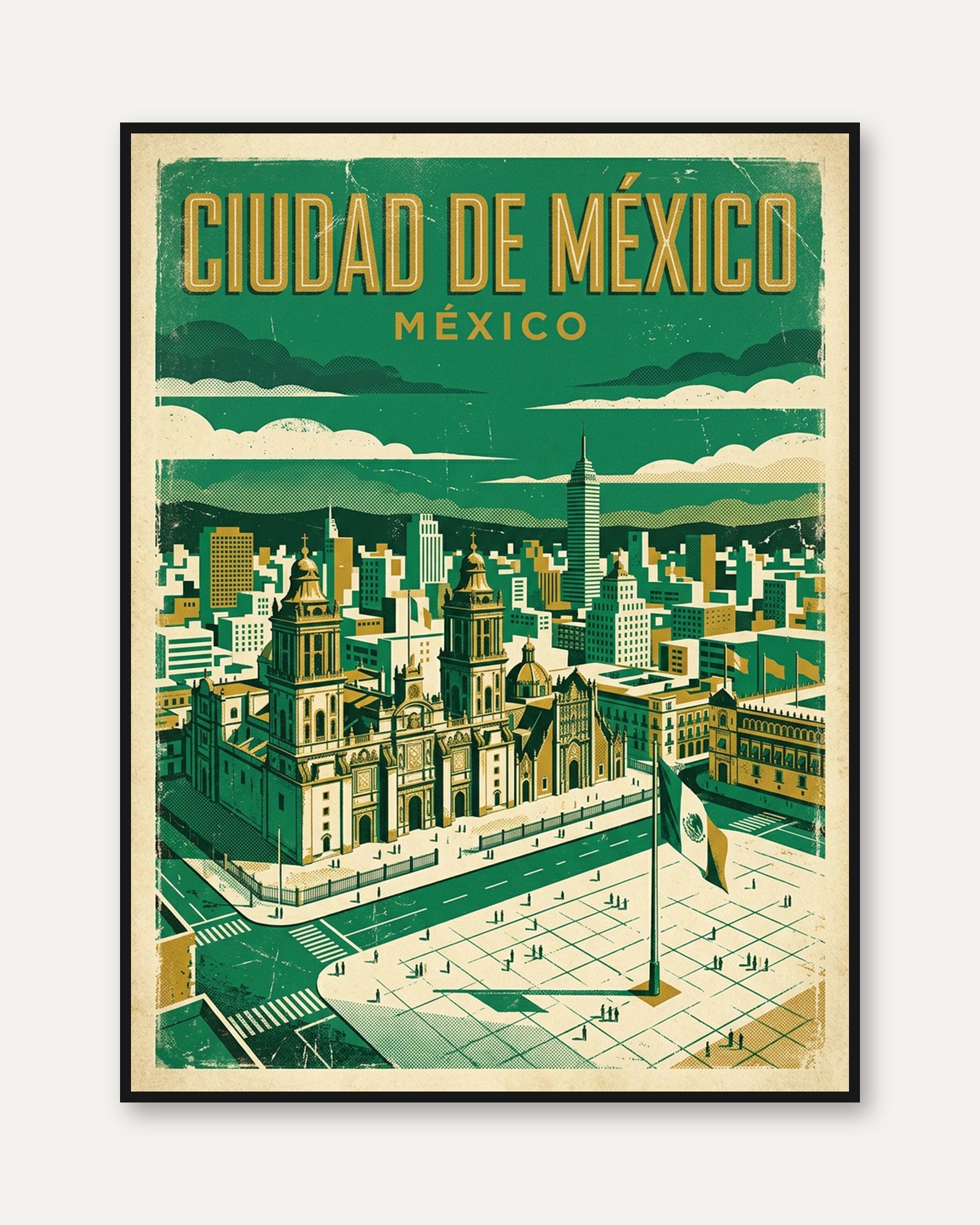 Ciudad de México Travel Poster – Vintage Mid-Century Modern Art Print - framed