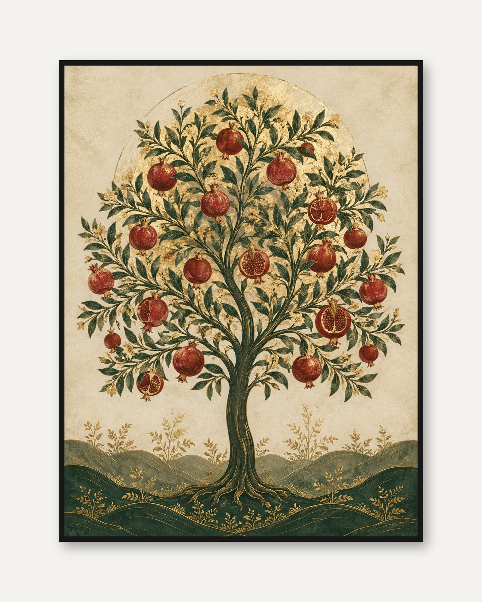 Pomegranate Tree Folk Art Print - framed