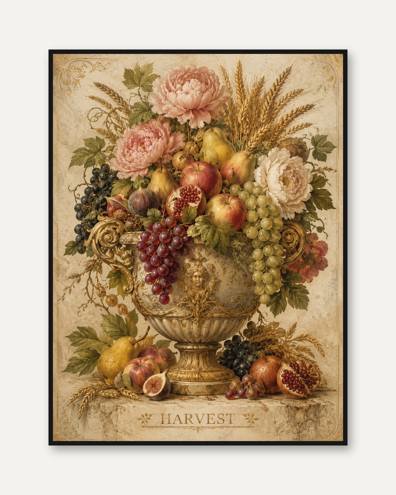 Vintage Fruit Print – Harvest Still Life Wall Art - framed