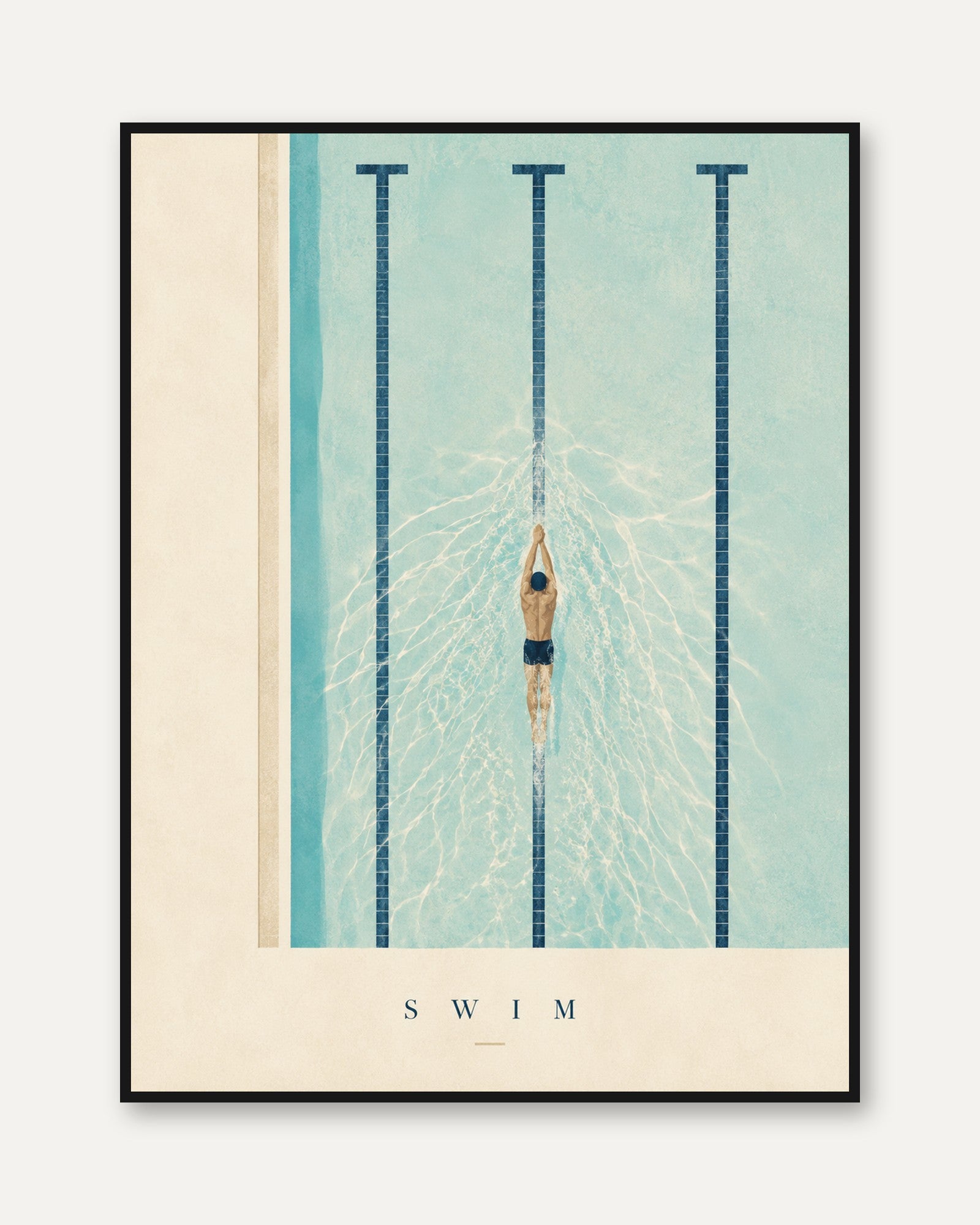 Swimming Pool Wall Art – Aerial Swimmer Print - framed