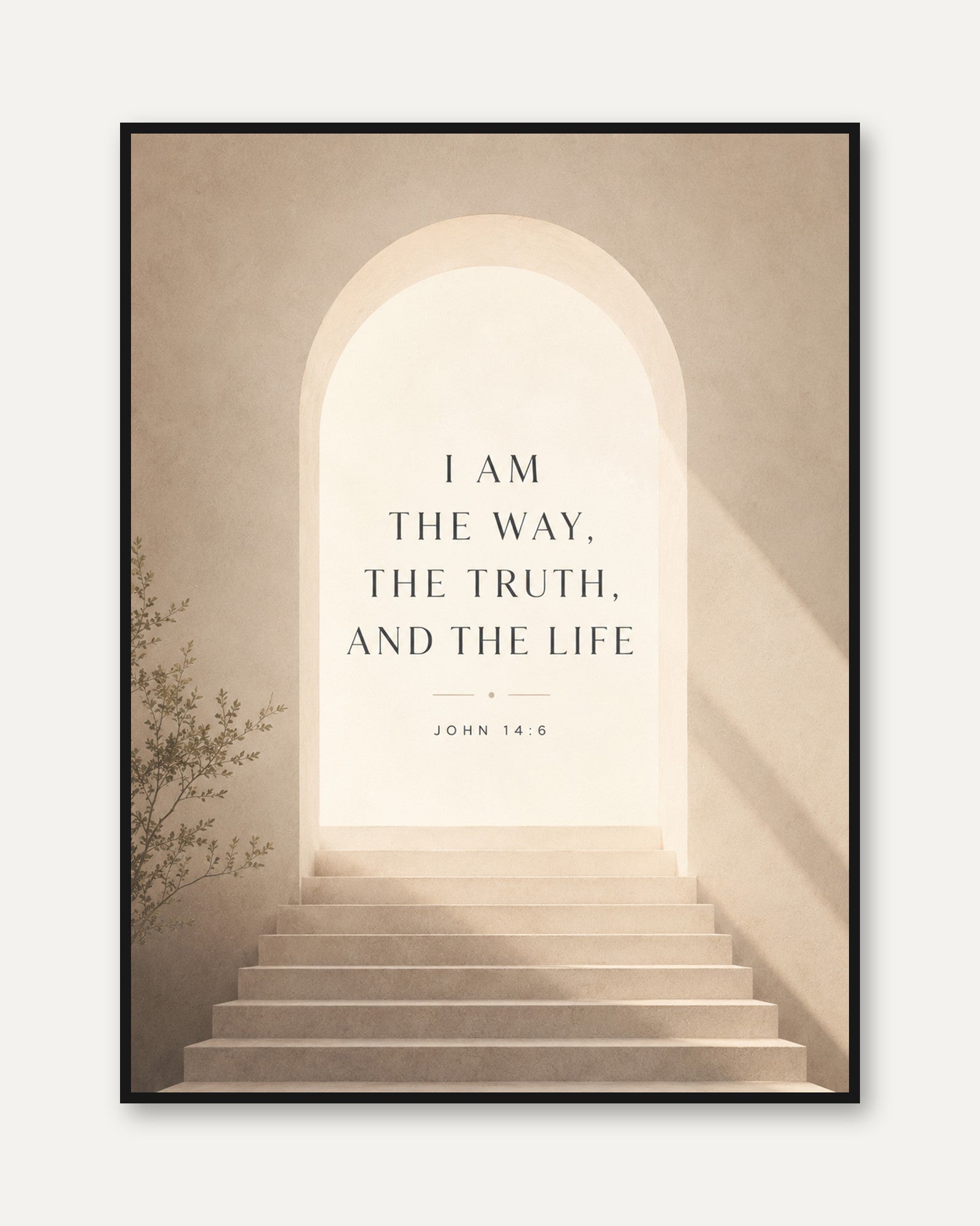John 14:6 Scripture Print: Minimalist Beige Archway Wall Art - framed