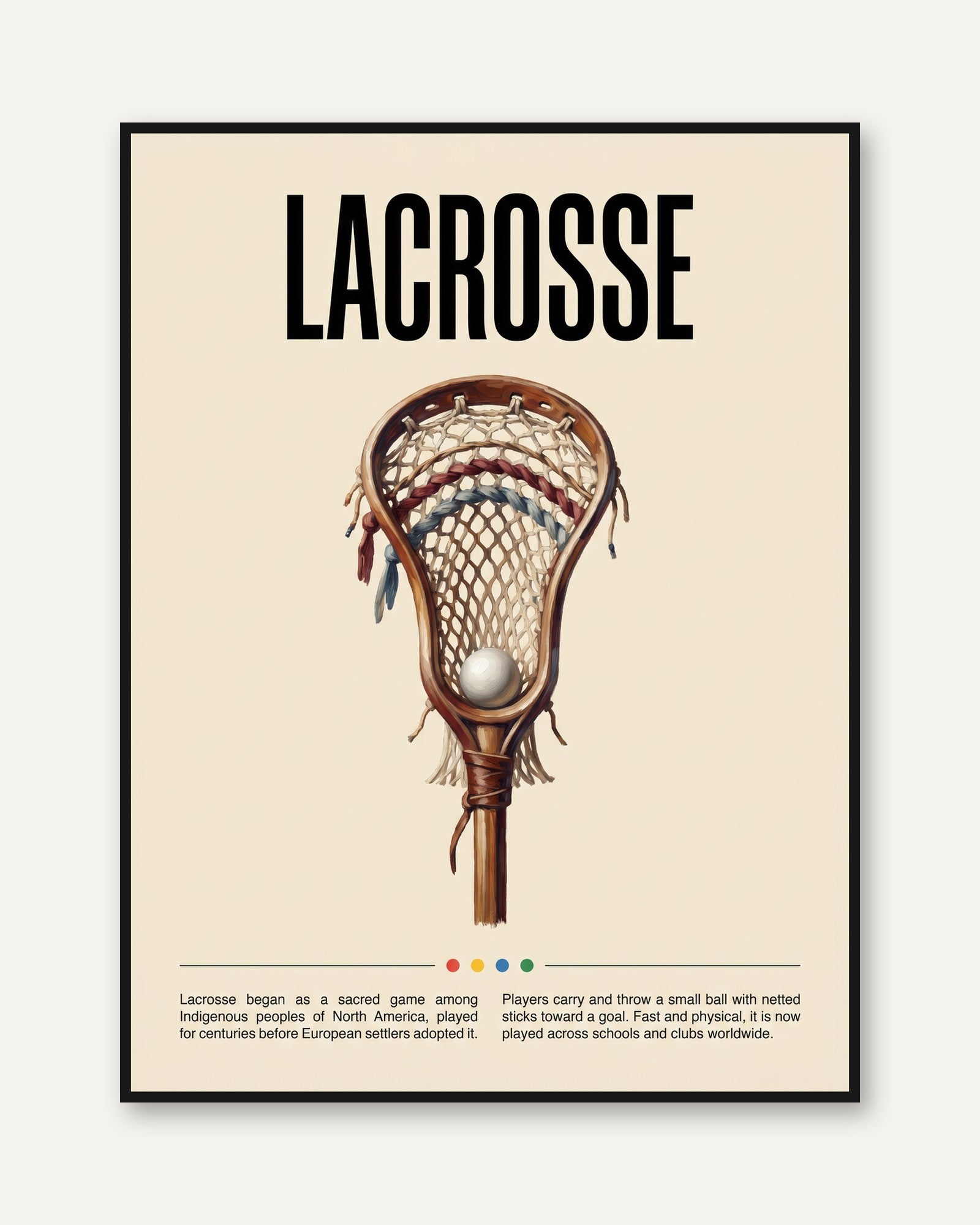 Vintage Lacrosse Player Educational Poster - framed