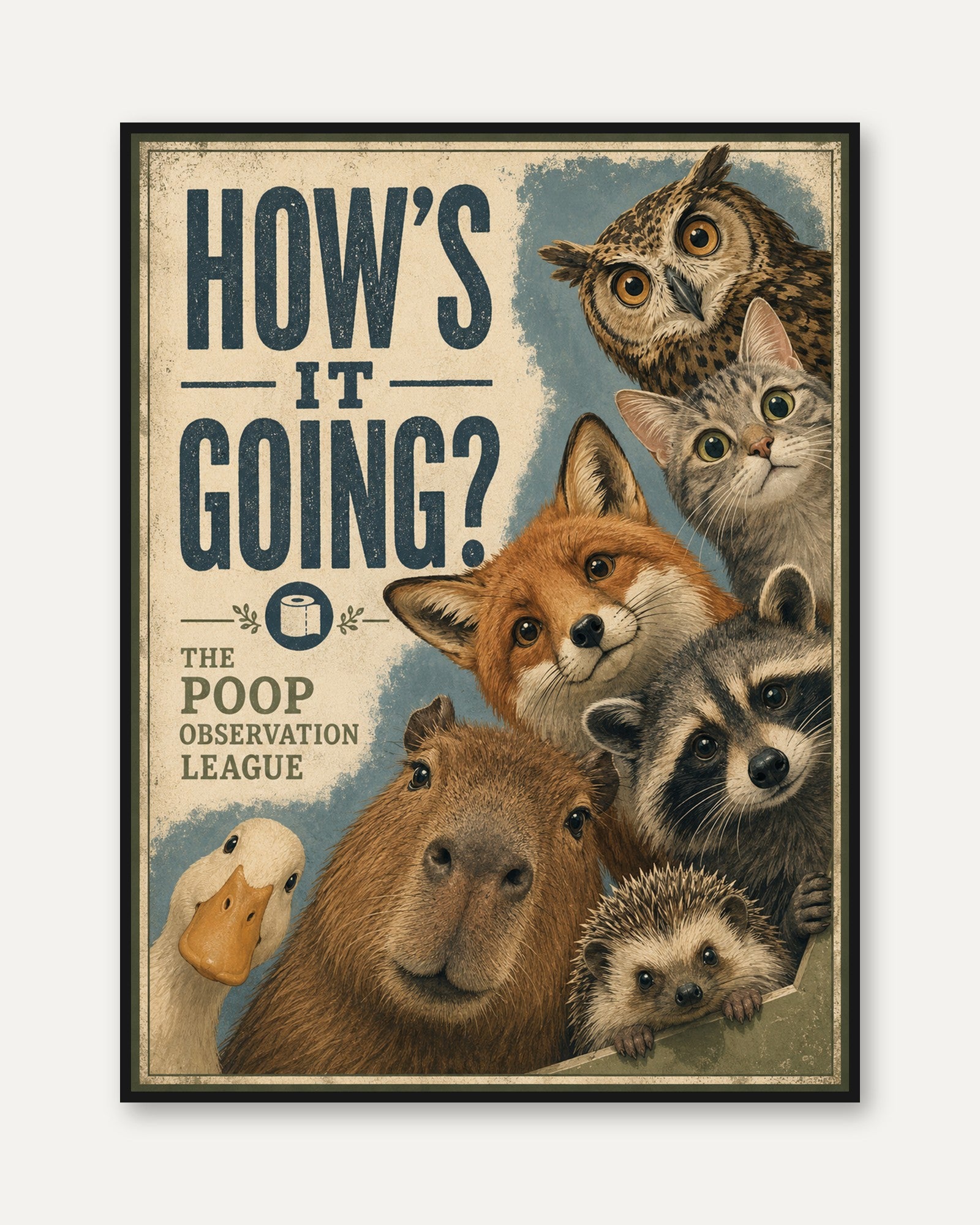 Vintage Animal Poster: Retro Wildlife Illustration Wall Art - framed