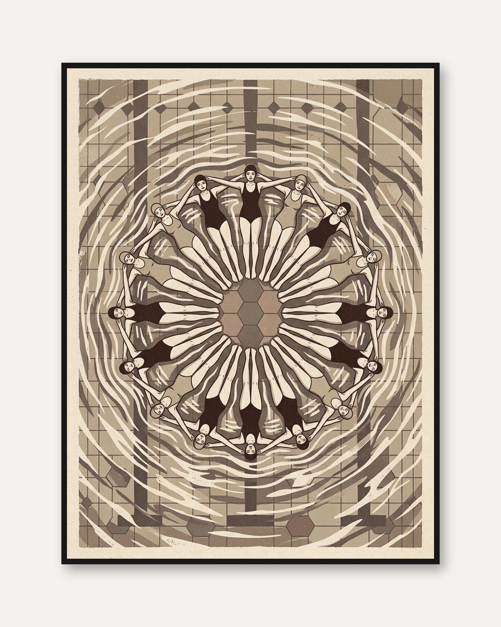 Art Deco Swimmers Print — Synchronized Swimming Mandala - framed