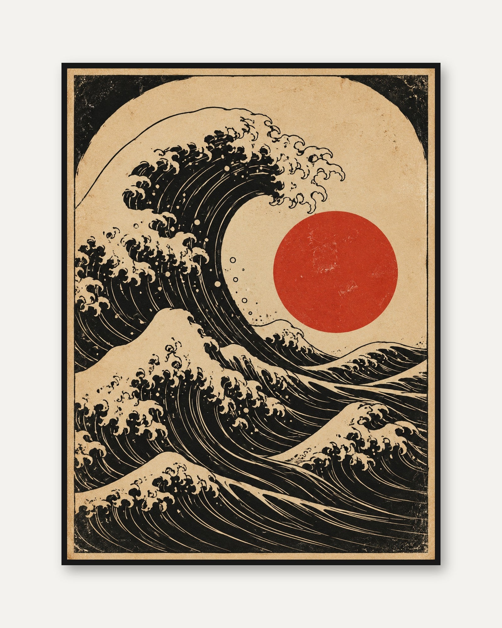 Vintage Japanese Wave Art Print - framed