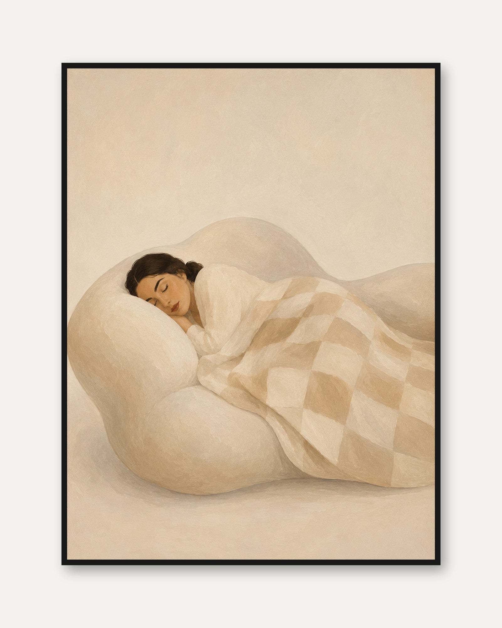 Sleeping Woman in Neutral Tones Art Print: Soft Minimalist Style - framed