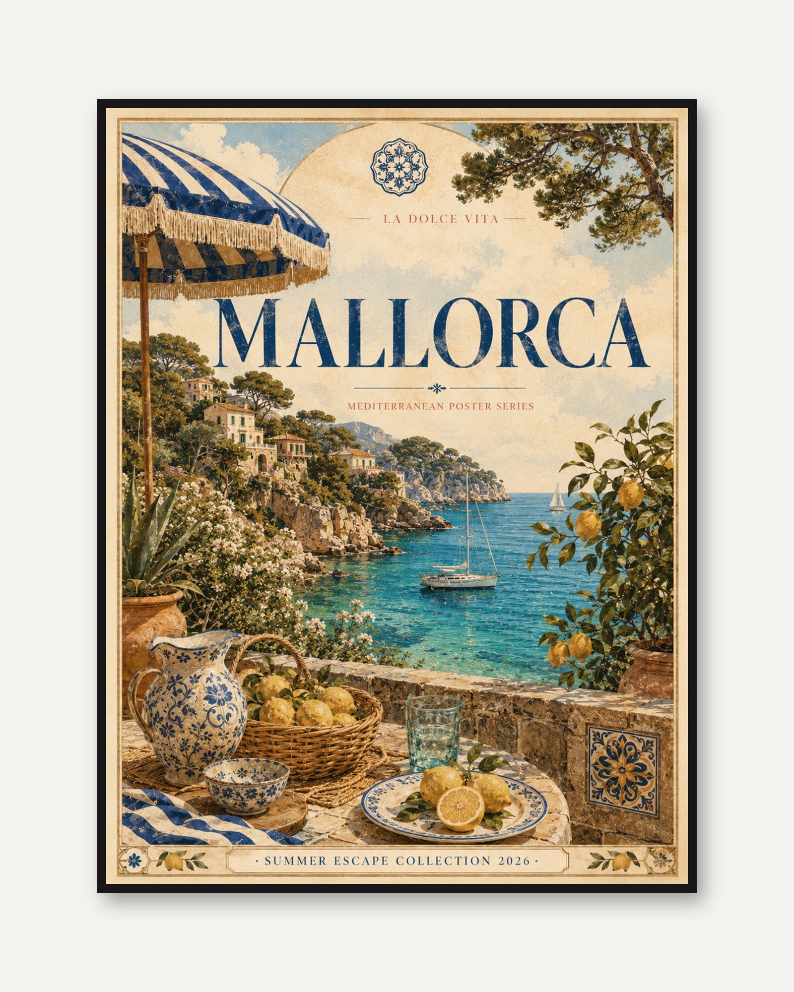 Mallorca Vintage Travel Poster — Mediterranean Coastal Print - framed