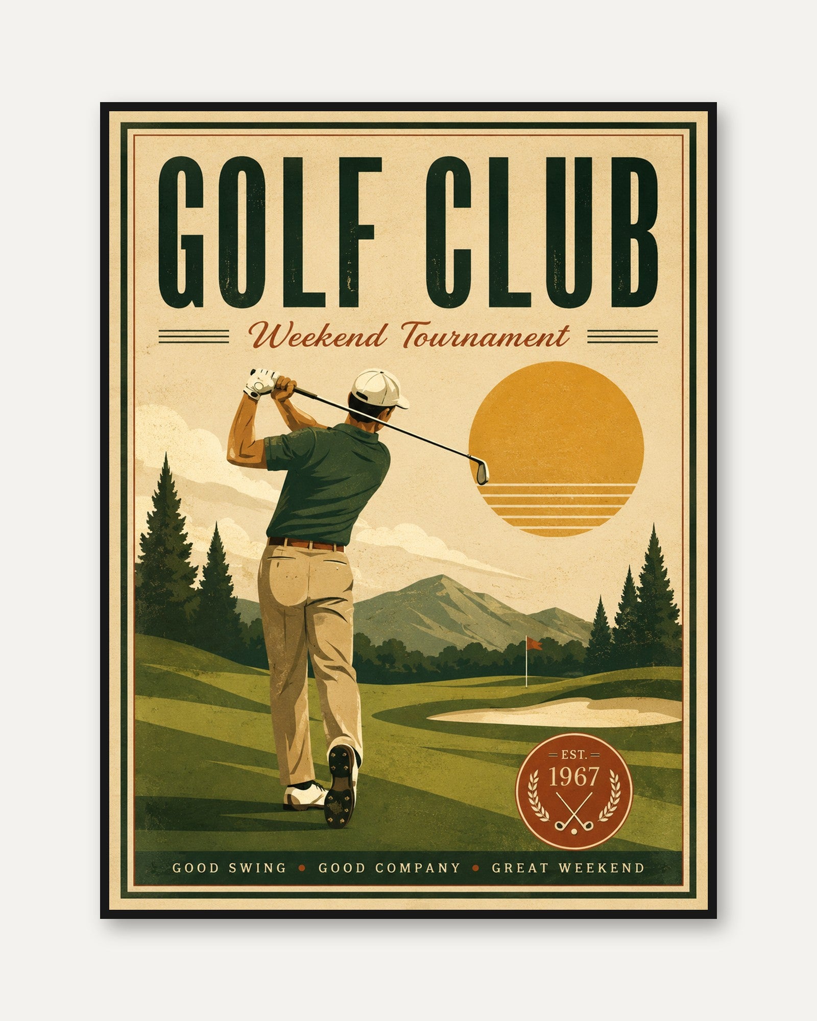 Golf Wall Art Print: Mid-Century Retro - framed