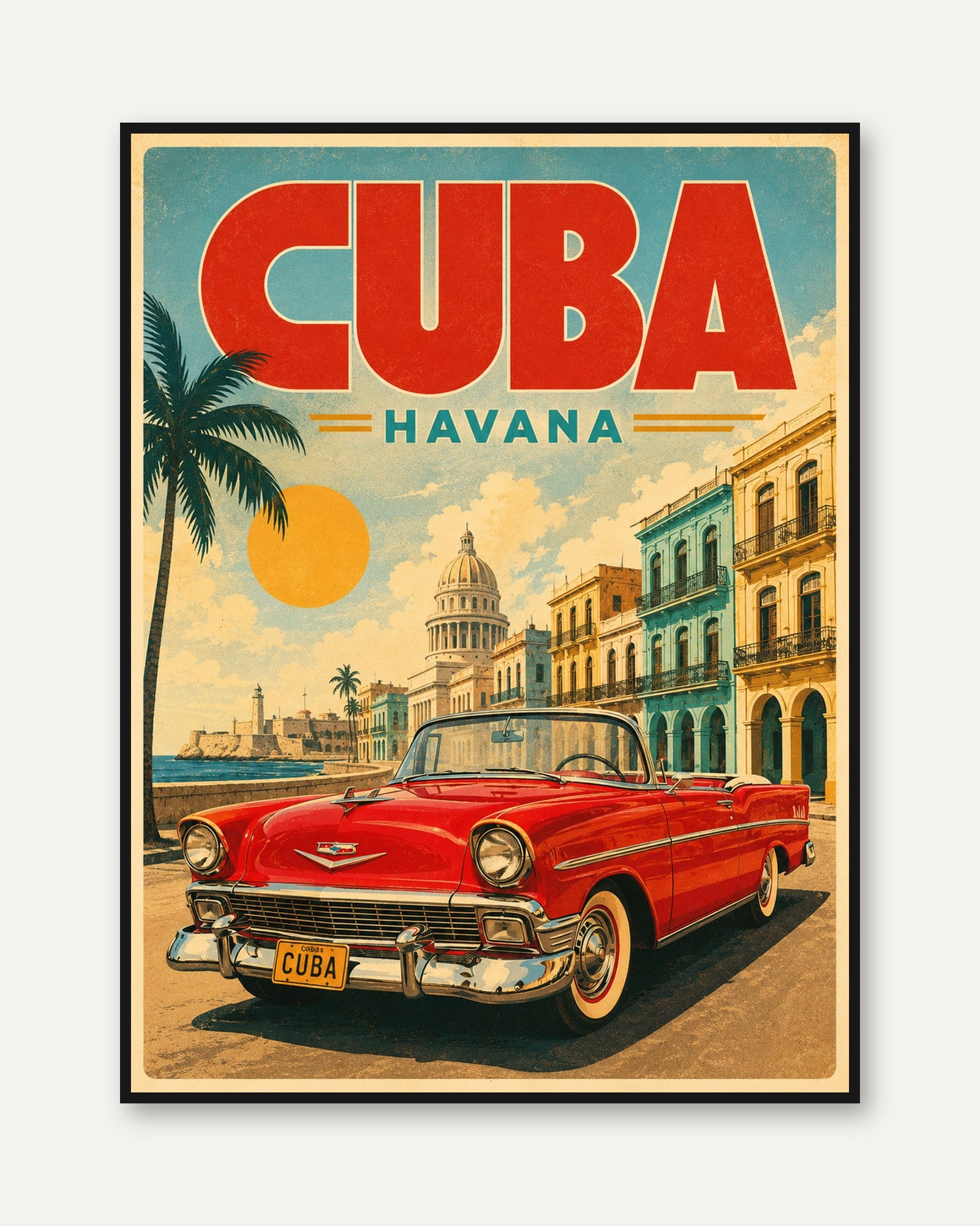 Cuba Travel Poster – Havana Vintage Print - framed