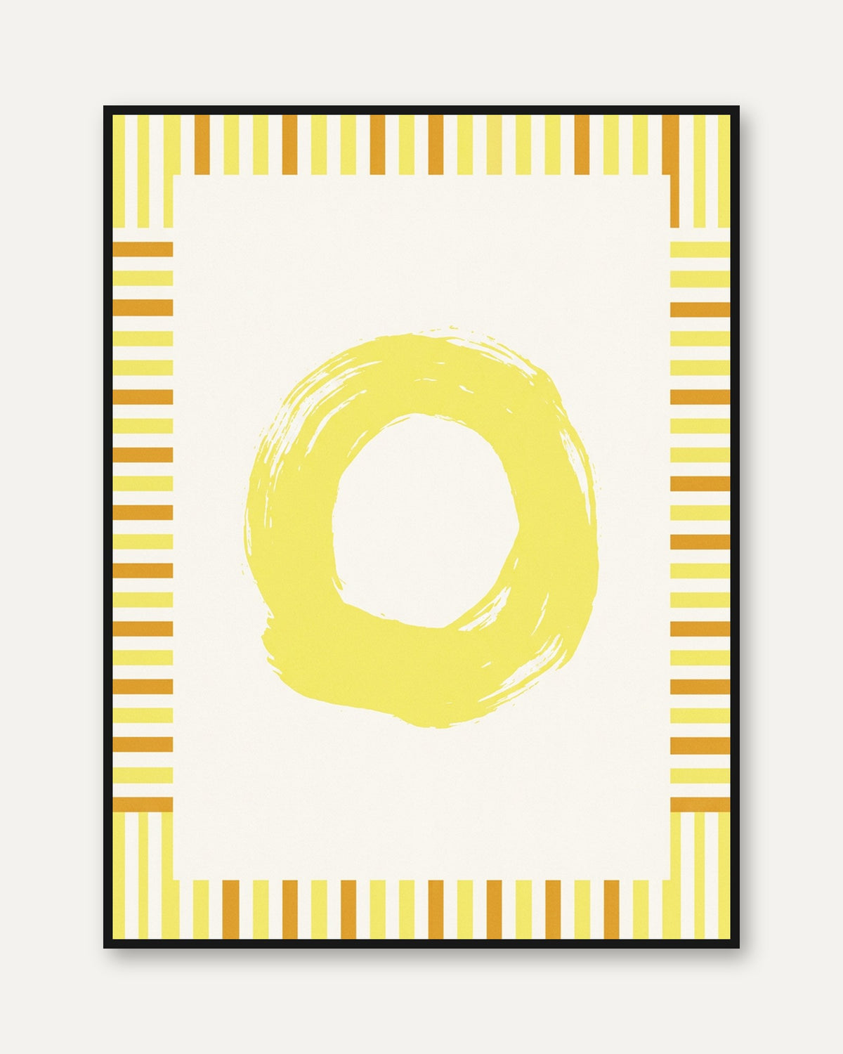 Abstract Yellow Circle Print: Minimalist Brushstroke Wall Art - framed