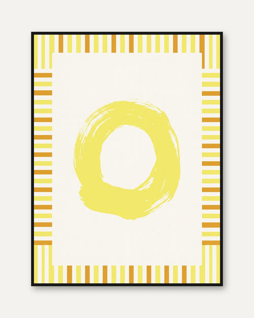 Abstract Yellow Circle Print: Minimalist Brushstroke Wall Art - framed