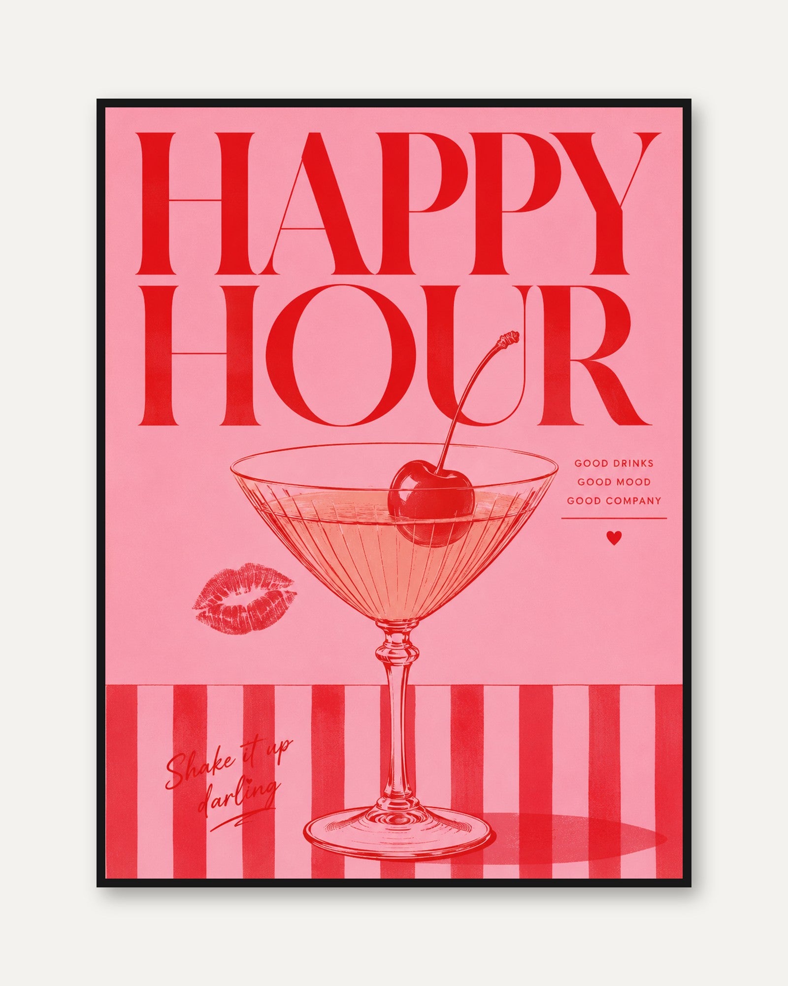 Happy Hour Wall Art – Cocktail Kitchen Print - framed