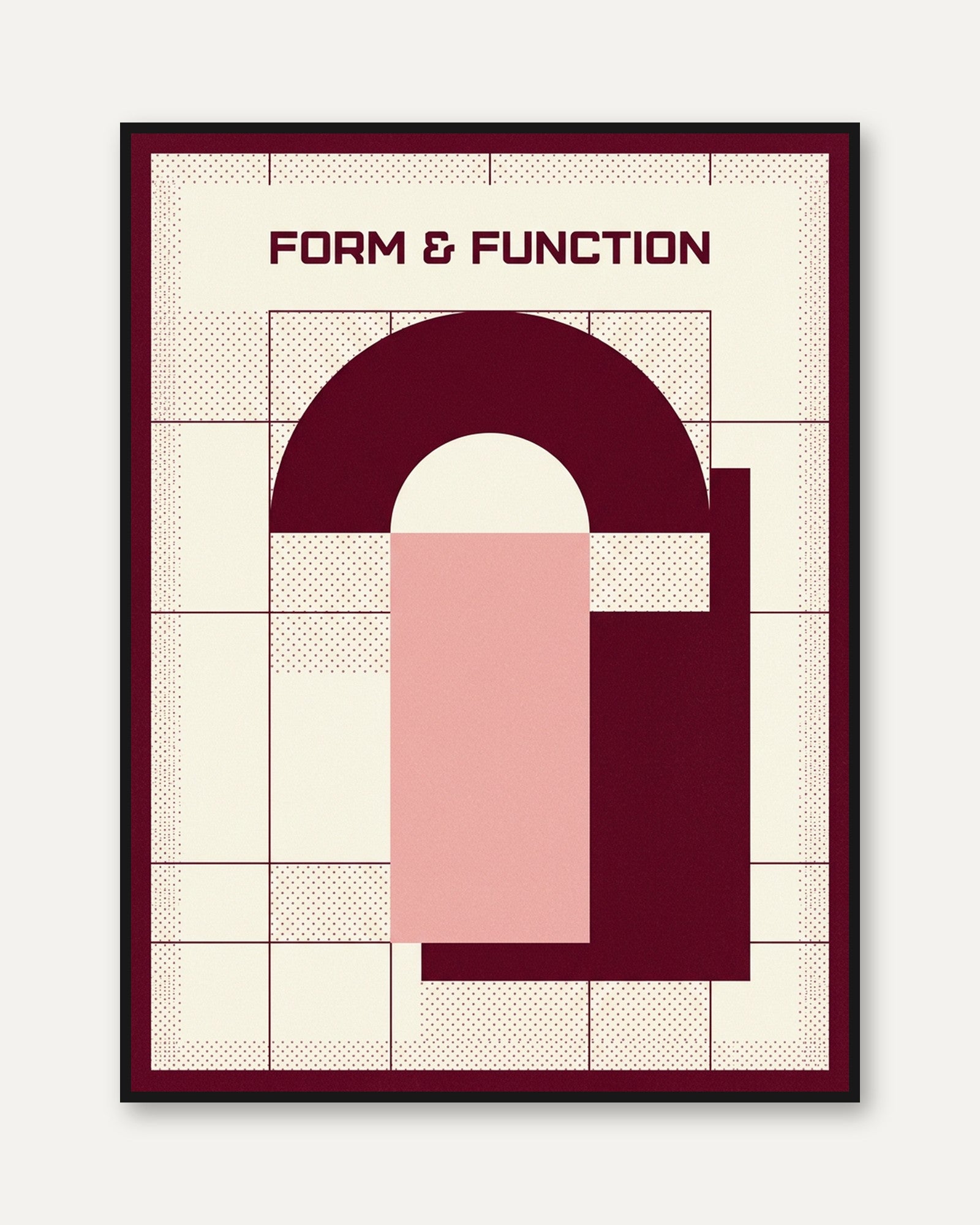Bauhaus Arch Print: Geometric Shapes in Burgundy and Pink - framed