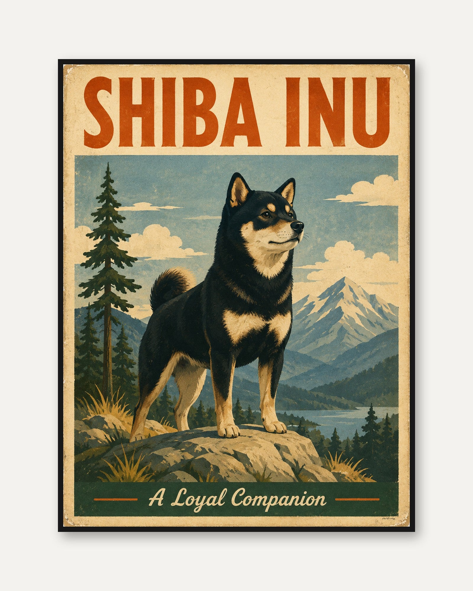 Dog Breed Poster – Vintage Shiba Inu Print - framed