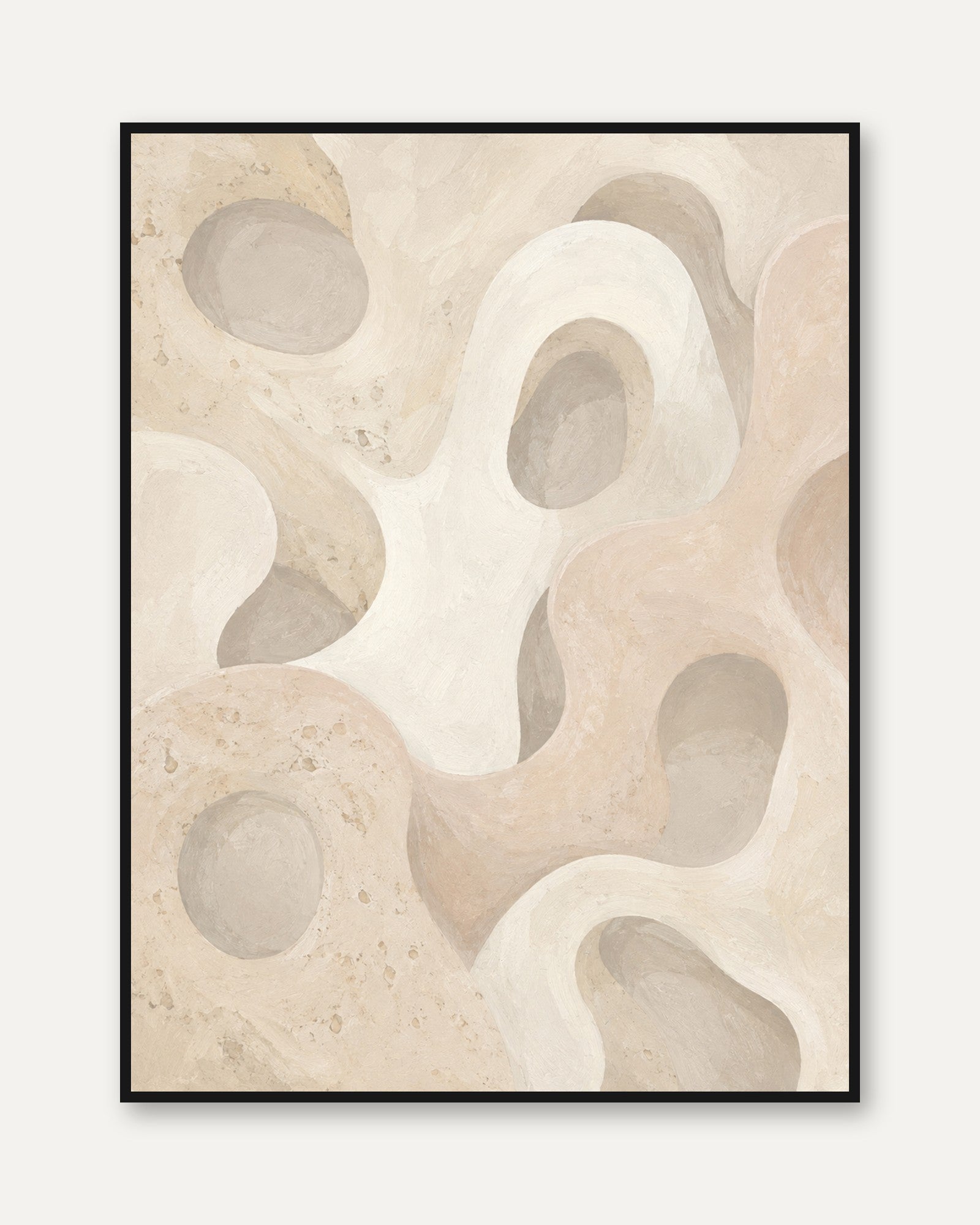 Abstract Organic Shapes Wall Art: Neutral Beige and Grey Tones - framed