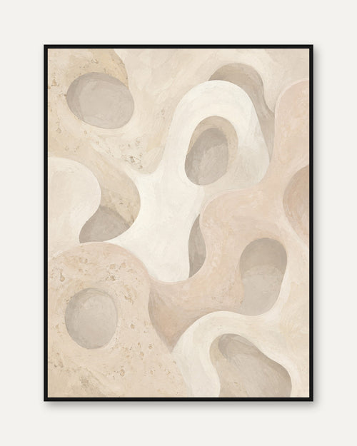 Abstract Organic Shapes Wall Art: Neutral Beige and Grey Tones - framed