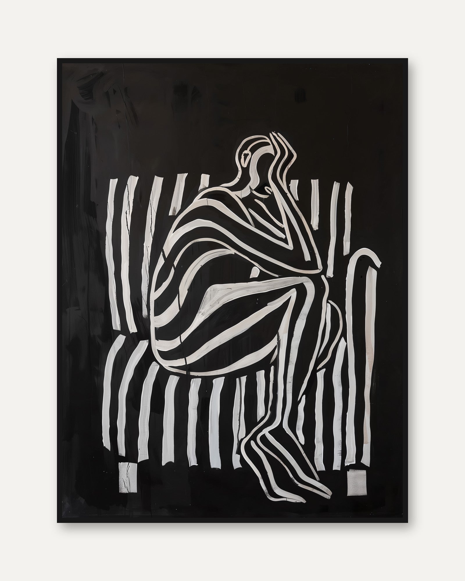 Abstract Figure Wall Art: Minimalist Black and White Poster - framed