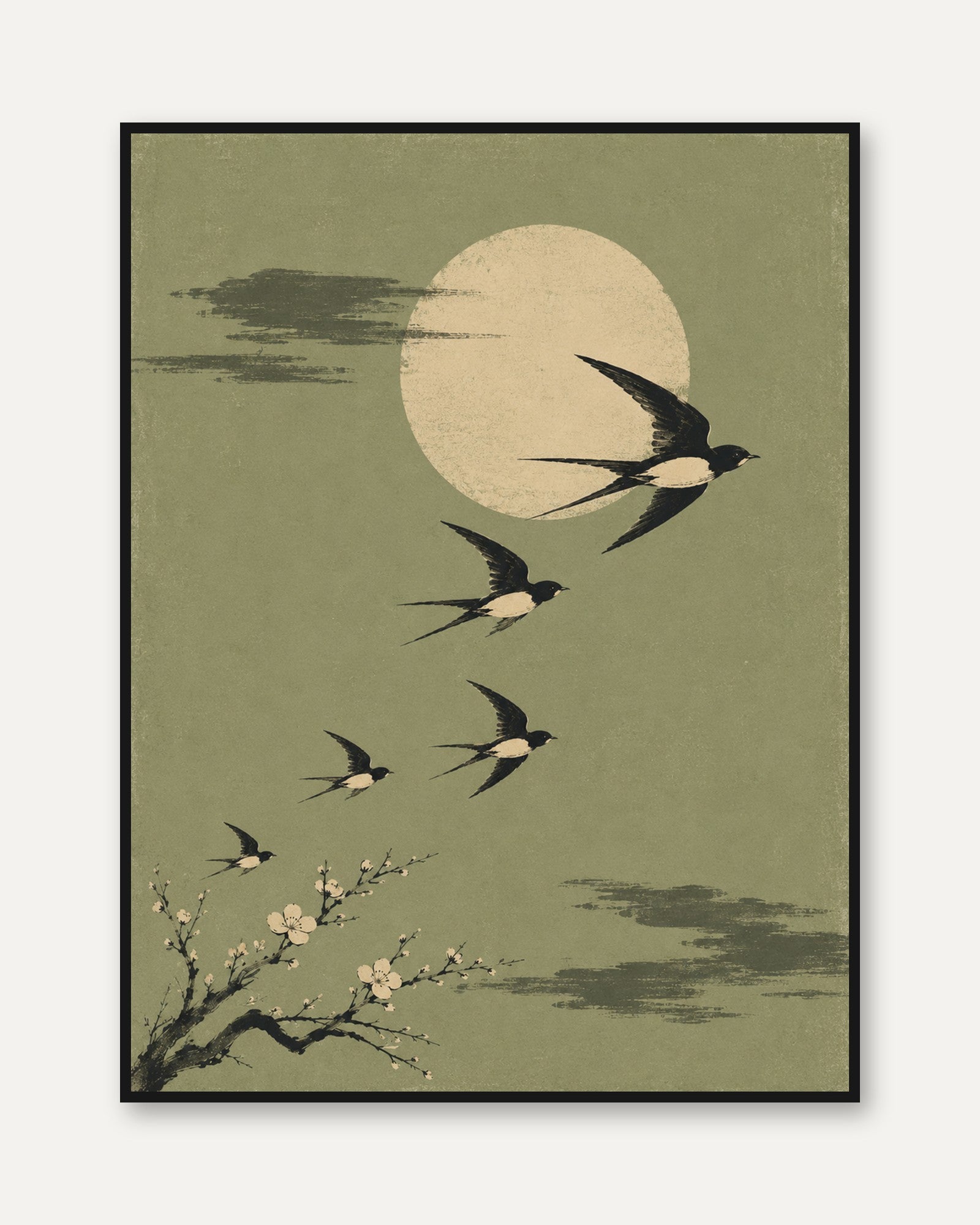 Japanese Swallows Art Print - framed