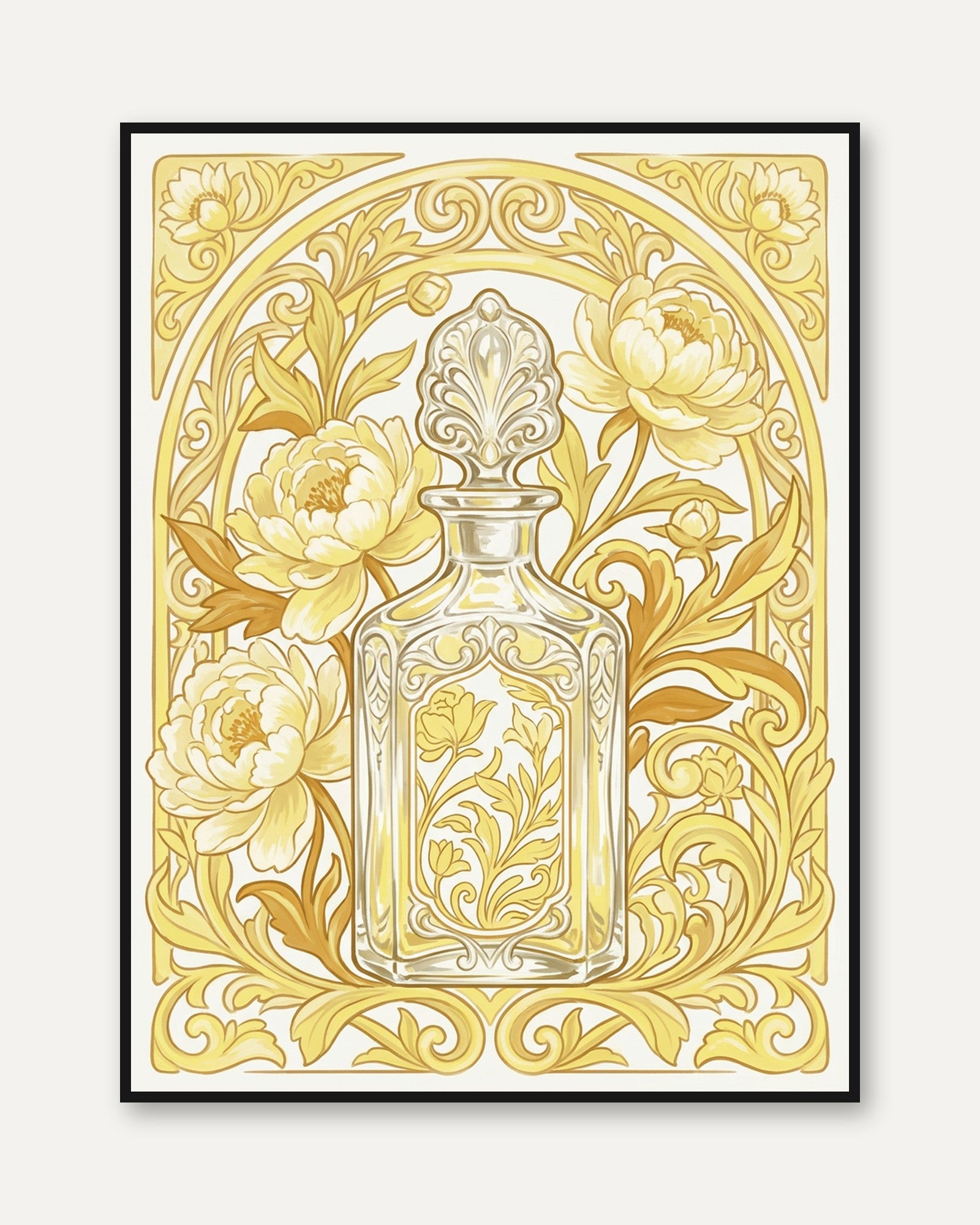 Art Nouveau Perfume Bottle Print — Ornate Floral Design - framed