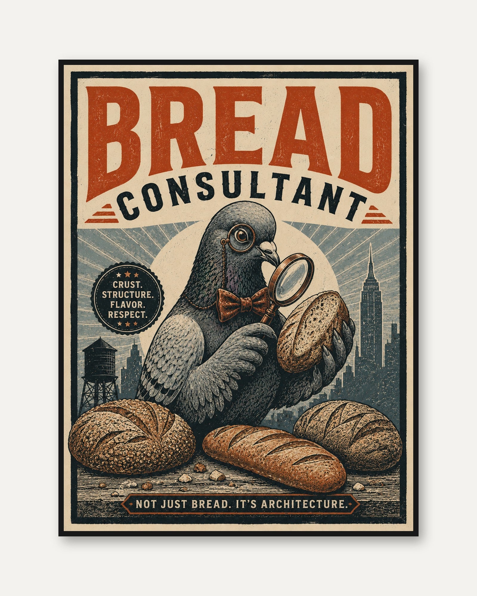 Bread Art Print: Vintage Pigeon Illustration - framed