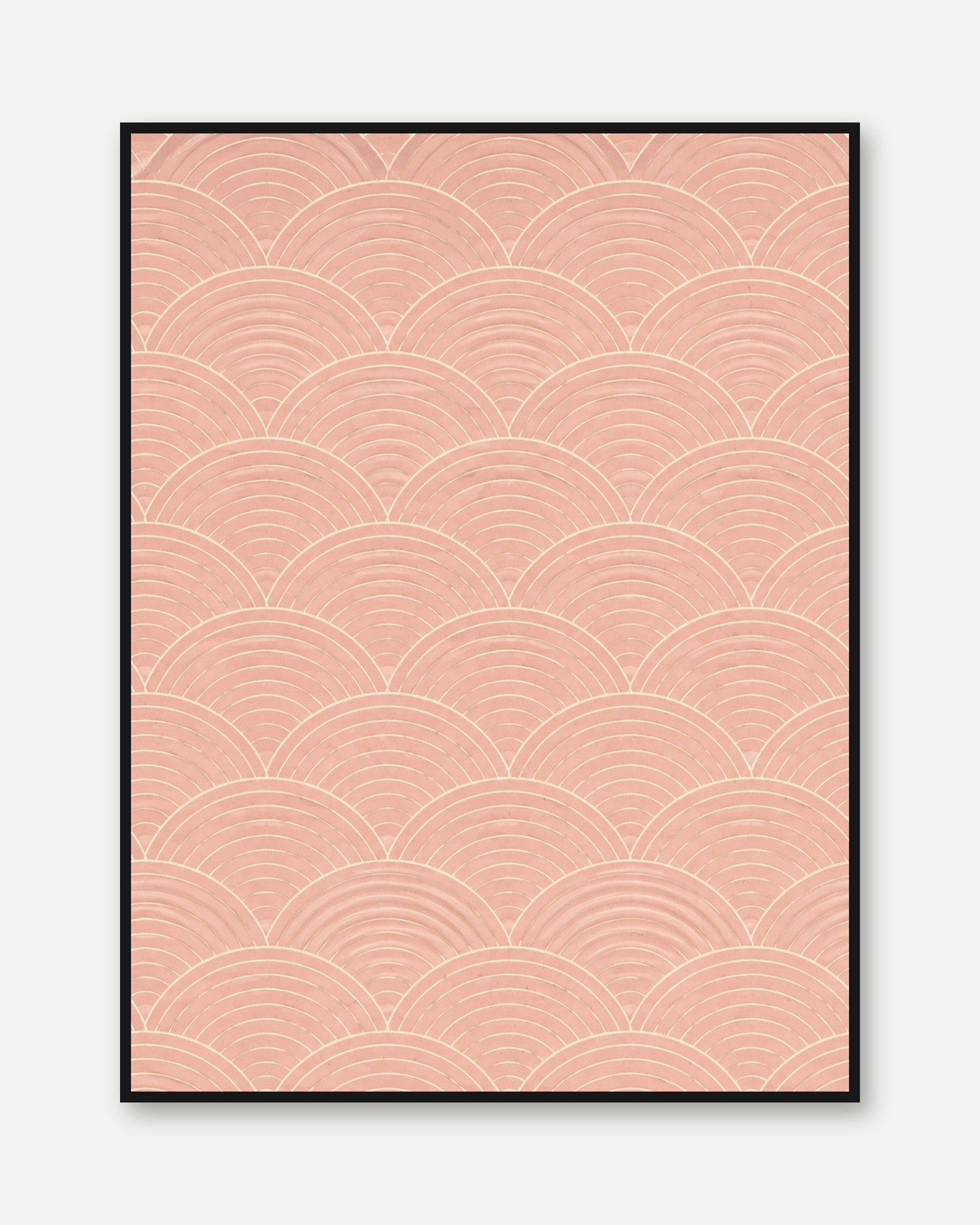Japanese Wave Print: Modern Seigaiha Pattern in Coral Pink - framed