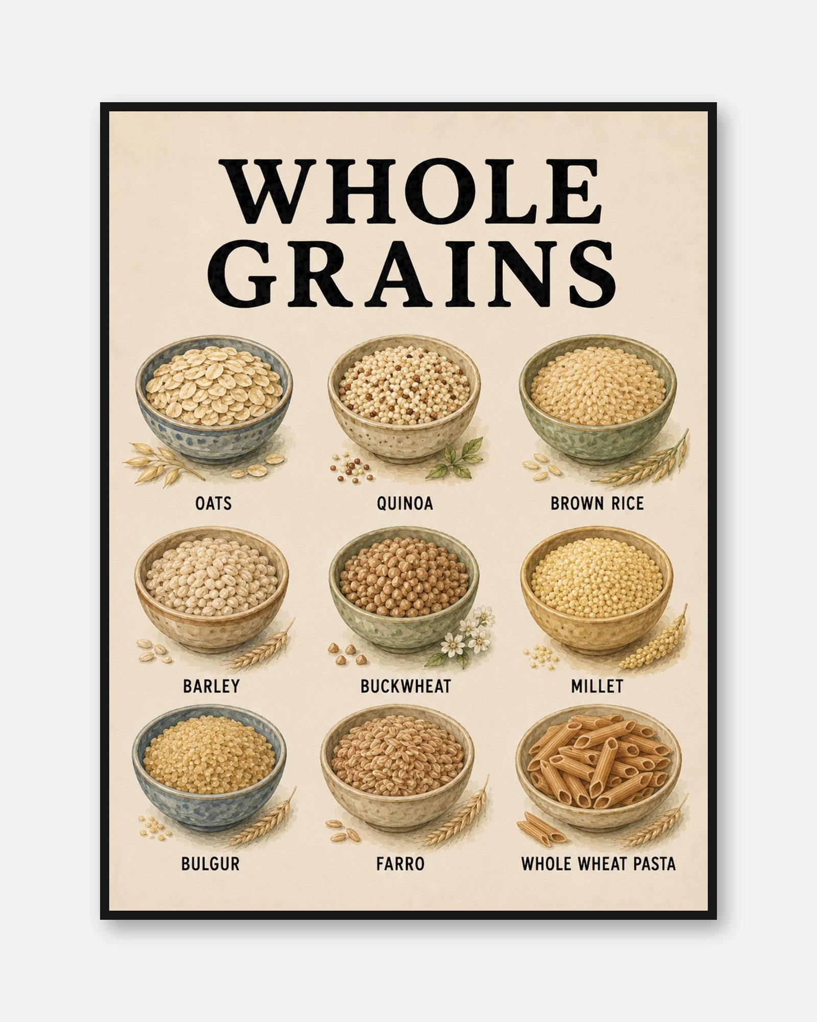 Whole Grains Chart – Kitchen Wall Art - framed