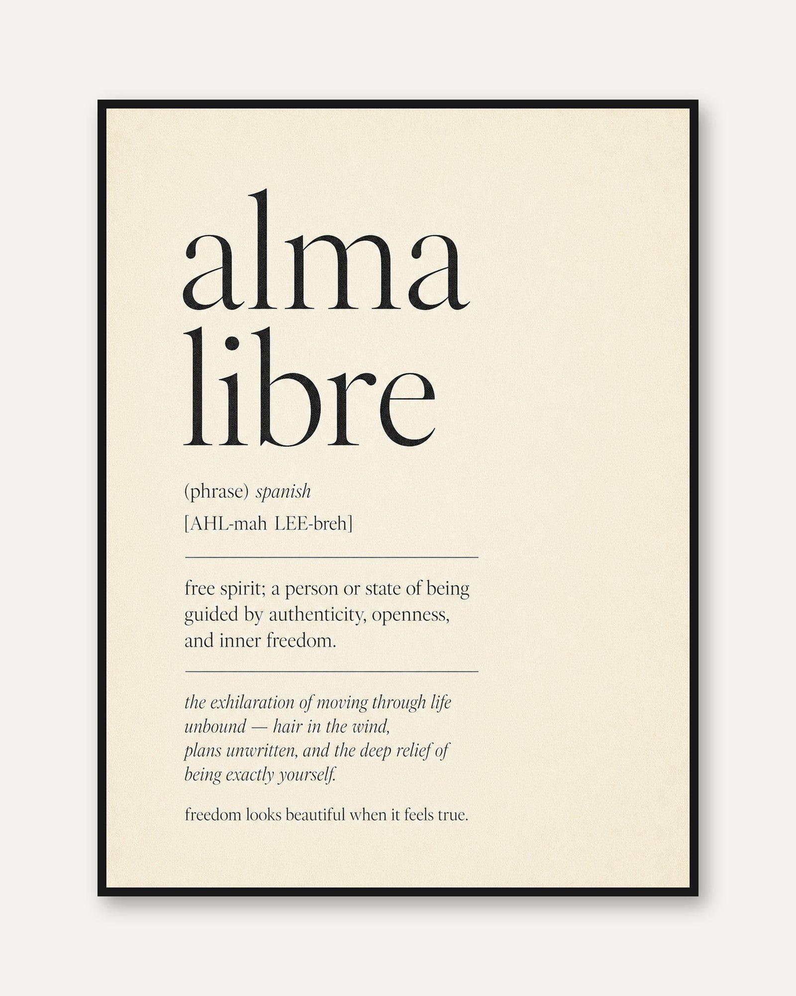 Spanish Definition Print: Alma Libre Typography - framed